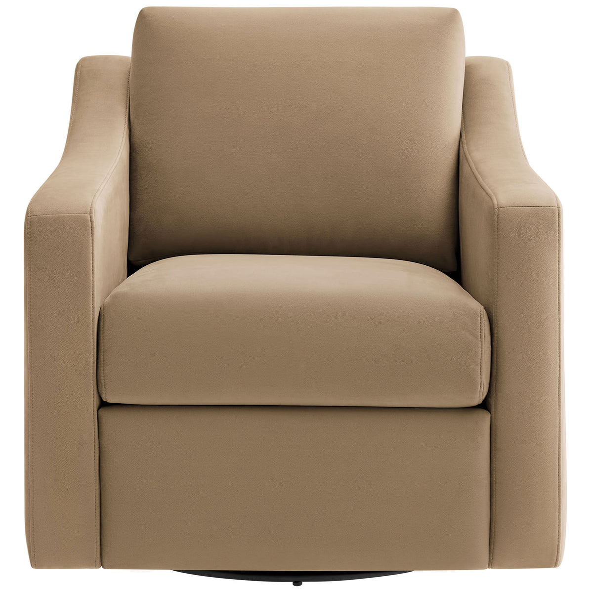 Taupe performance velvet armchair with plush cushions and gently curved arms || EEI-7282-TAU || front_studio