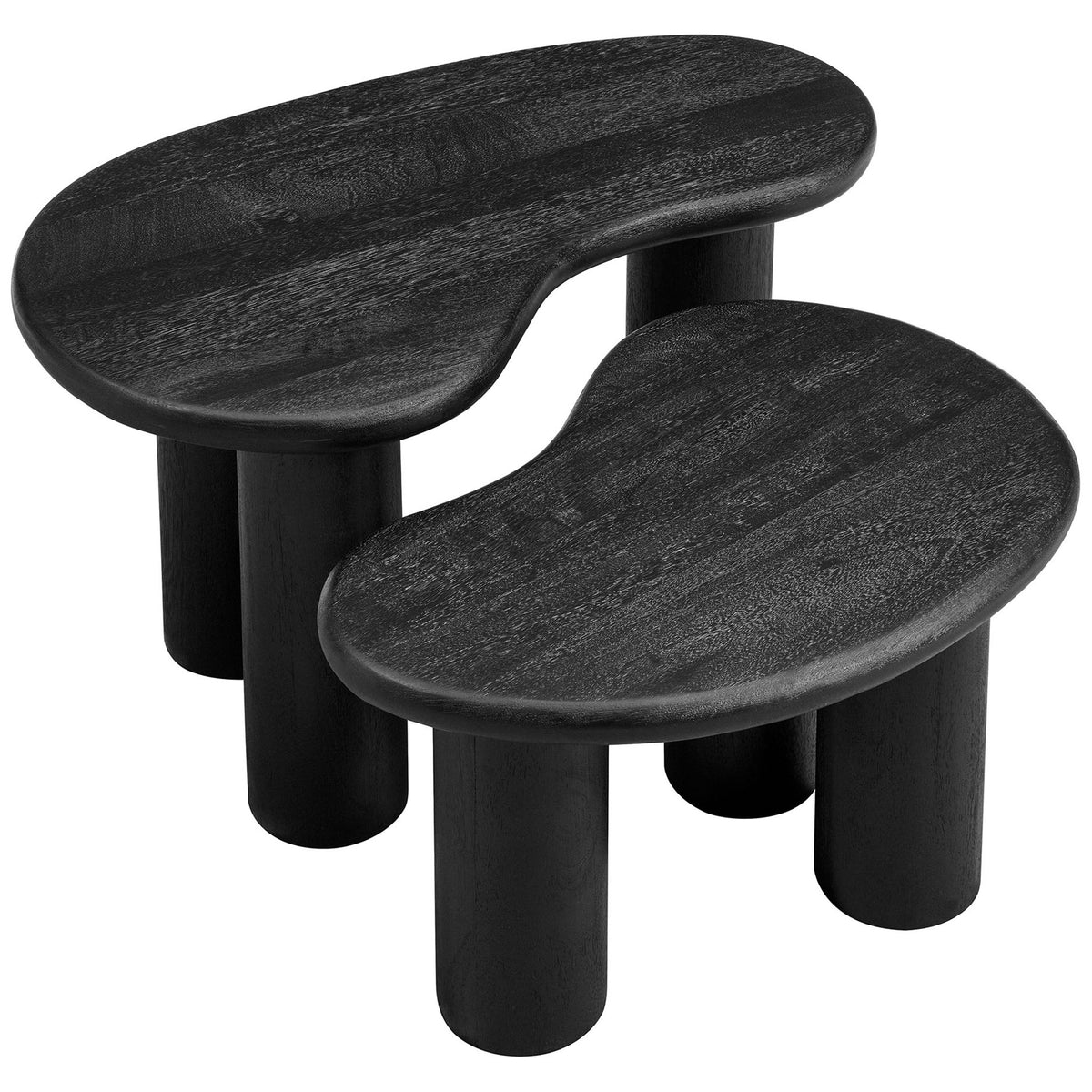 Spacious kidney-shaped surfaces showcase rich wood grain and seamless nesting fit for compact spaces || EEI-7283-BLK || top_angle_studio