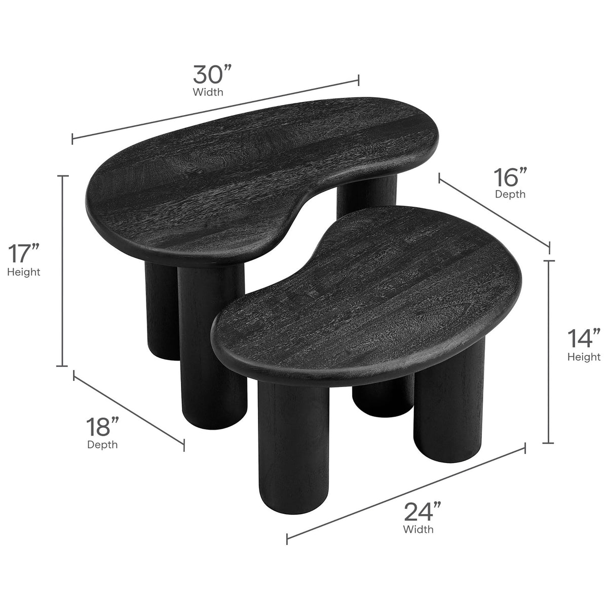 Two-piece set with large and small tables sized for layered surfaces and easy nesting || EEI-7283-BLK || dimension_studio