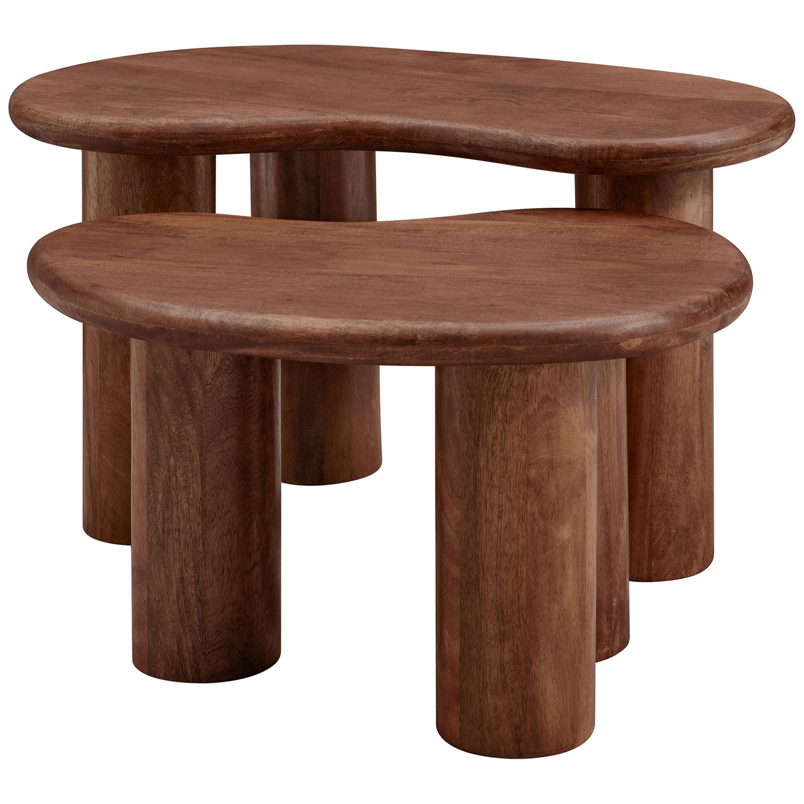 Curved silhouettes nest neatly to create a bold, modern centerpiece in solid walnut-finished mango wood || EEI-7283-WAL || front_studio