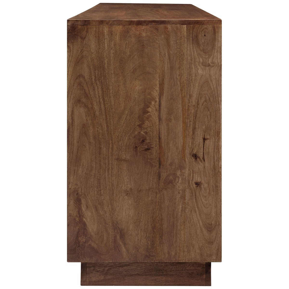 Long mango wood sideboard showcasing rich walnut grain and a sturdy plinth base || EEI-7285-WAL || side_studio