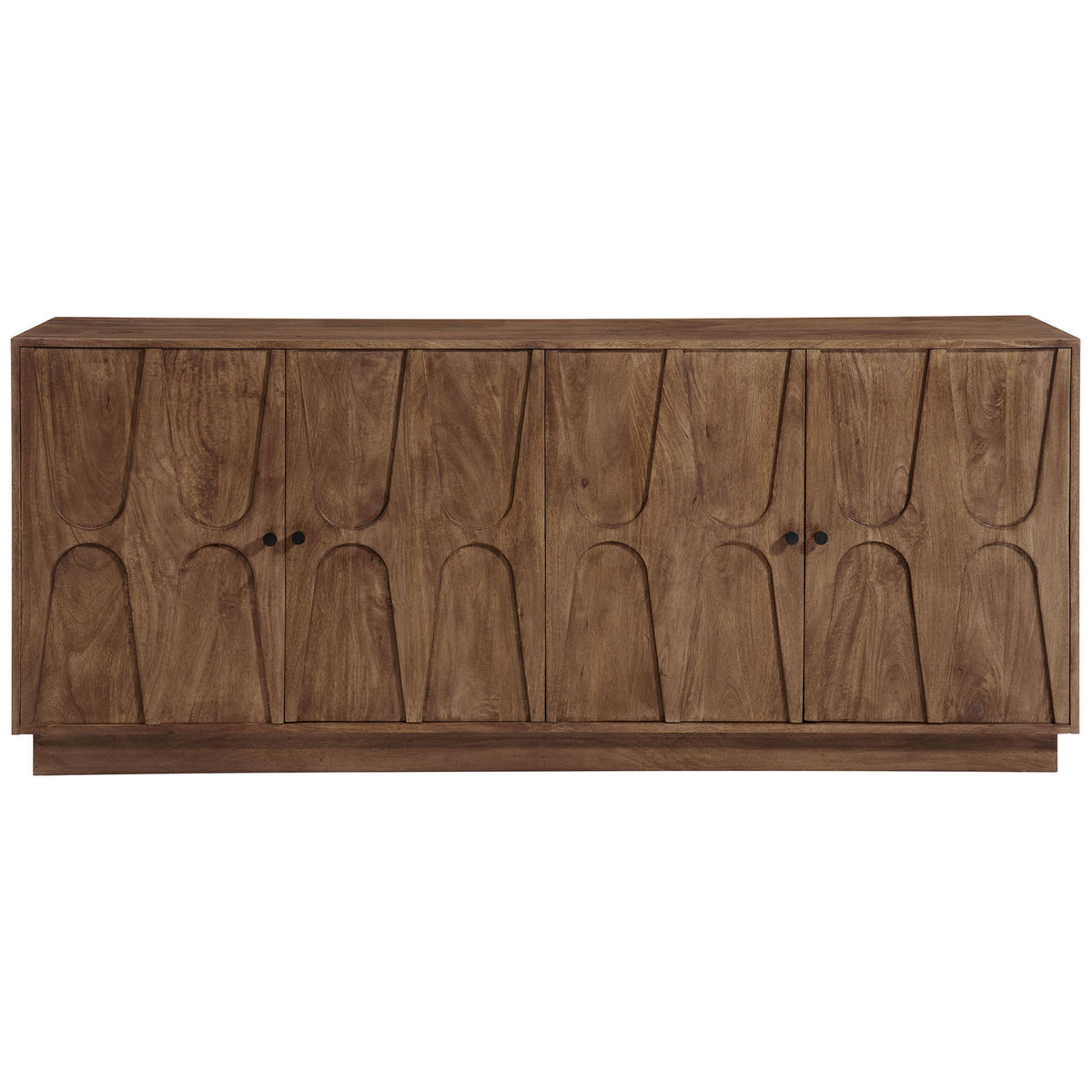 Mango wood sideboard with repeating sculpted door pattern and minimalist black knobs || EEI-7285-WAL || front_studio