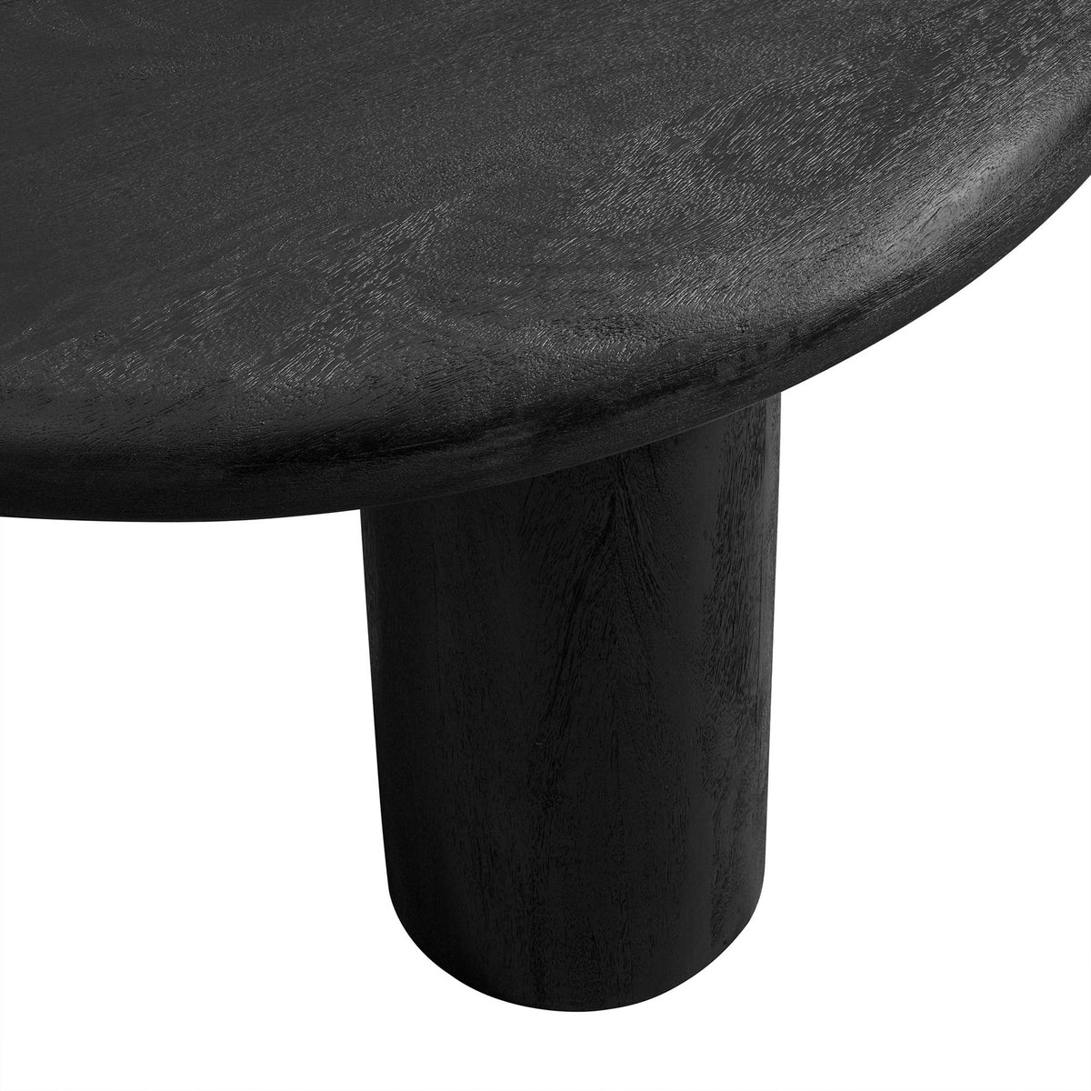 Cylindrical leg and curved tabletop edge highlight the solid mango wood build || EEI-7286-BLK || leg_studio