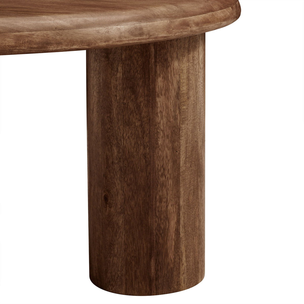 Sturdy cylindrical leg crafted from solid mango wood adds sculptural support and stability. || EEI-7286-WAL || leg_studio