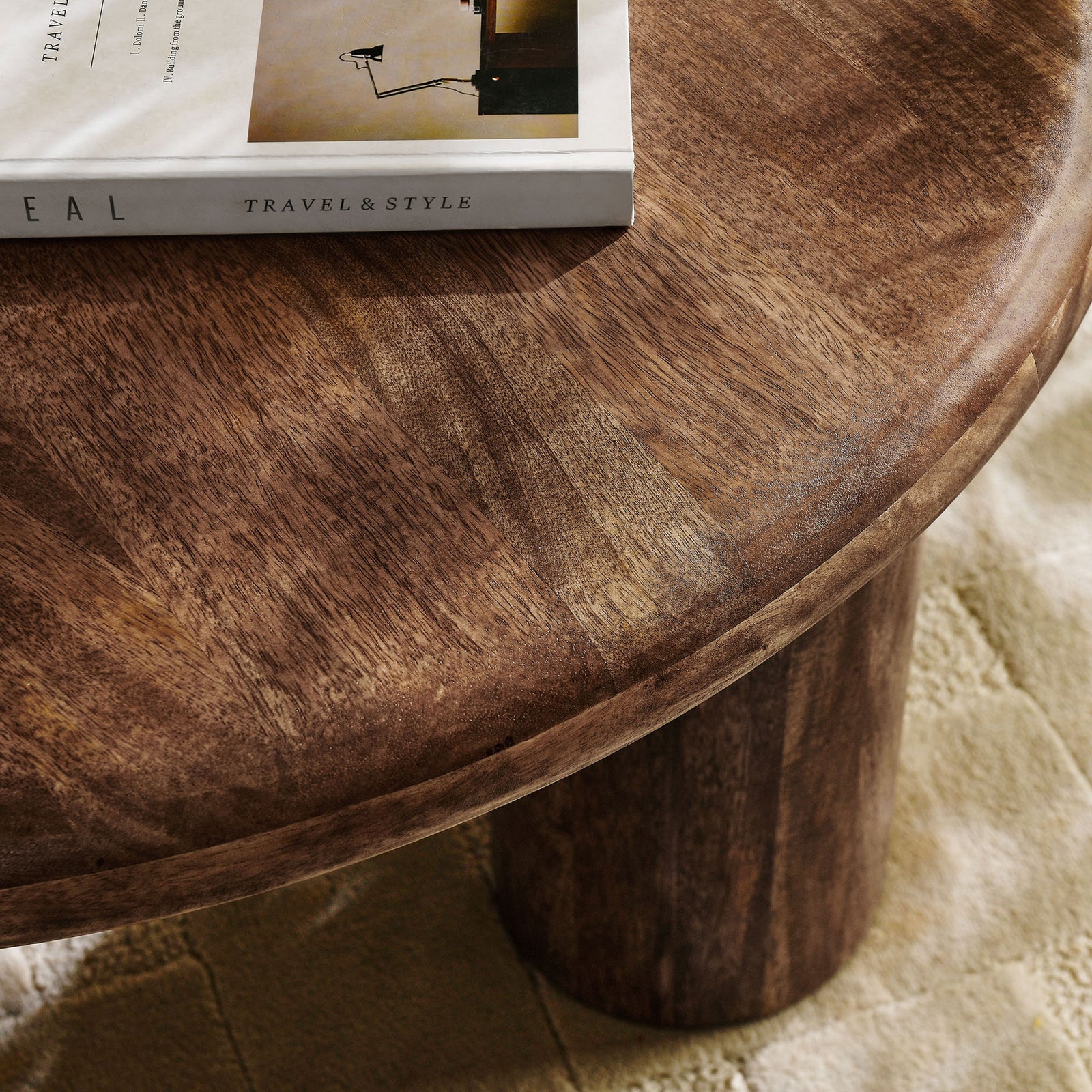 Warm walnut finish and natural grain bring organic texture to living spaces. || EEI-7286-WAL || detail_room