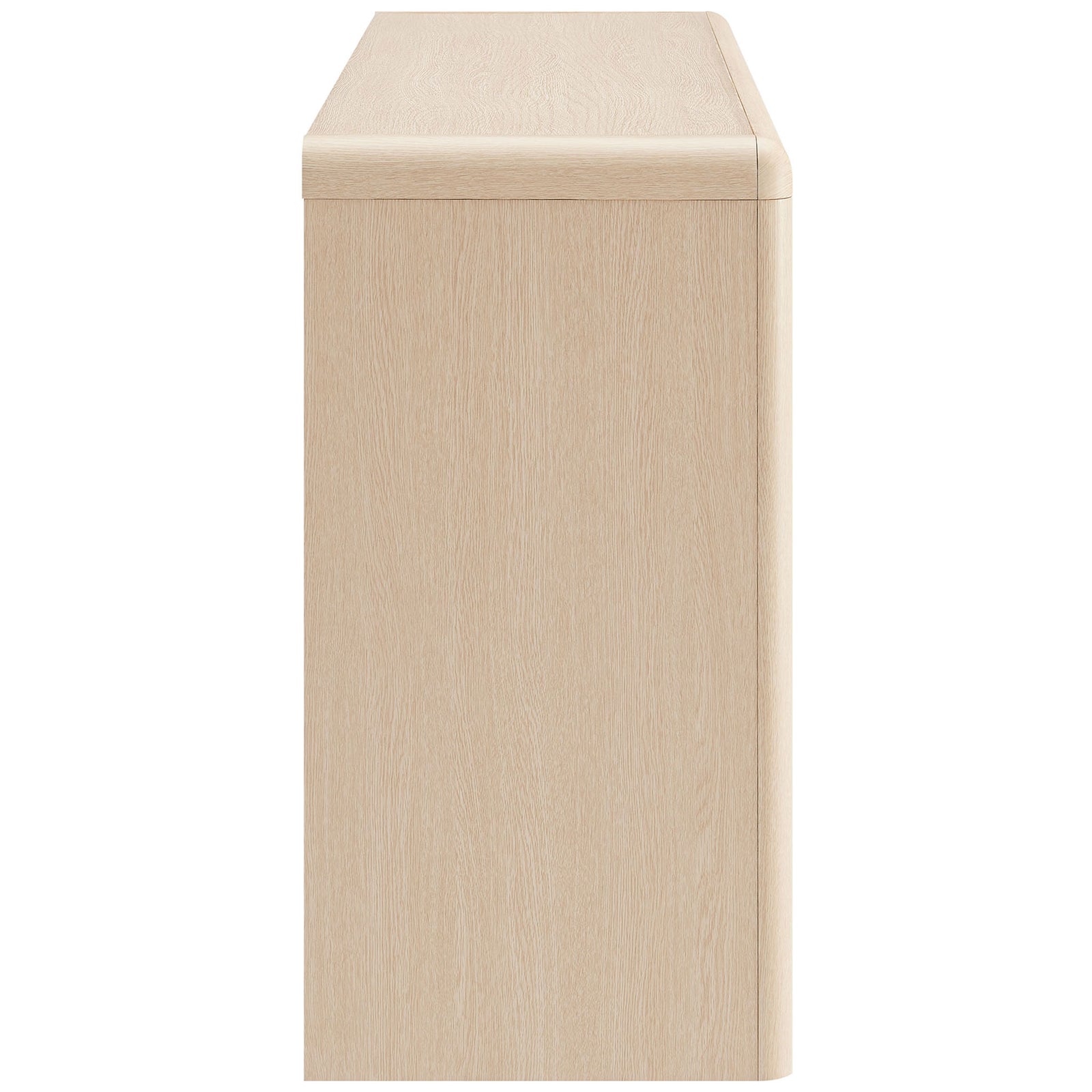 Smooth ash wood side panel of the Evren sideboard with softly rounded top corners. || EEI-7287-ASH || side_studio