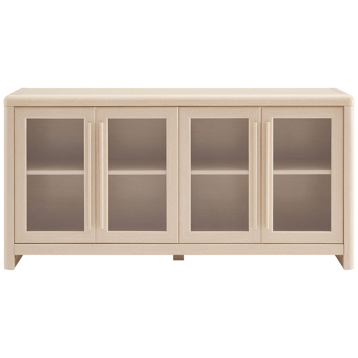 Ash Evren sideboard featuring four framed glass doors and slim vertical pulls for modern storage. || EEI-7287-ASH || front_studio