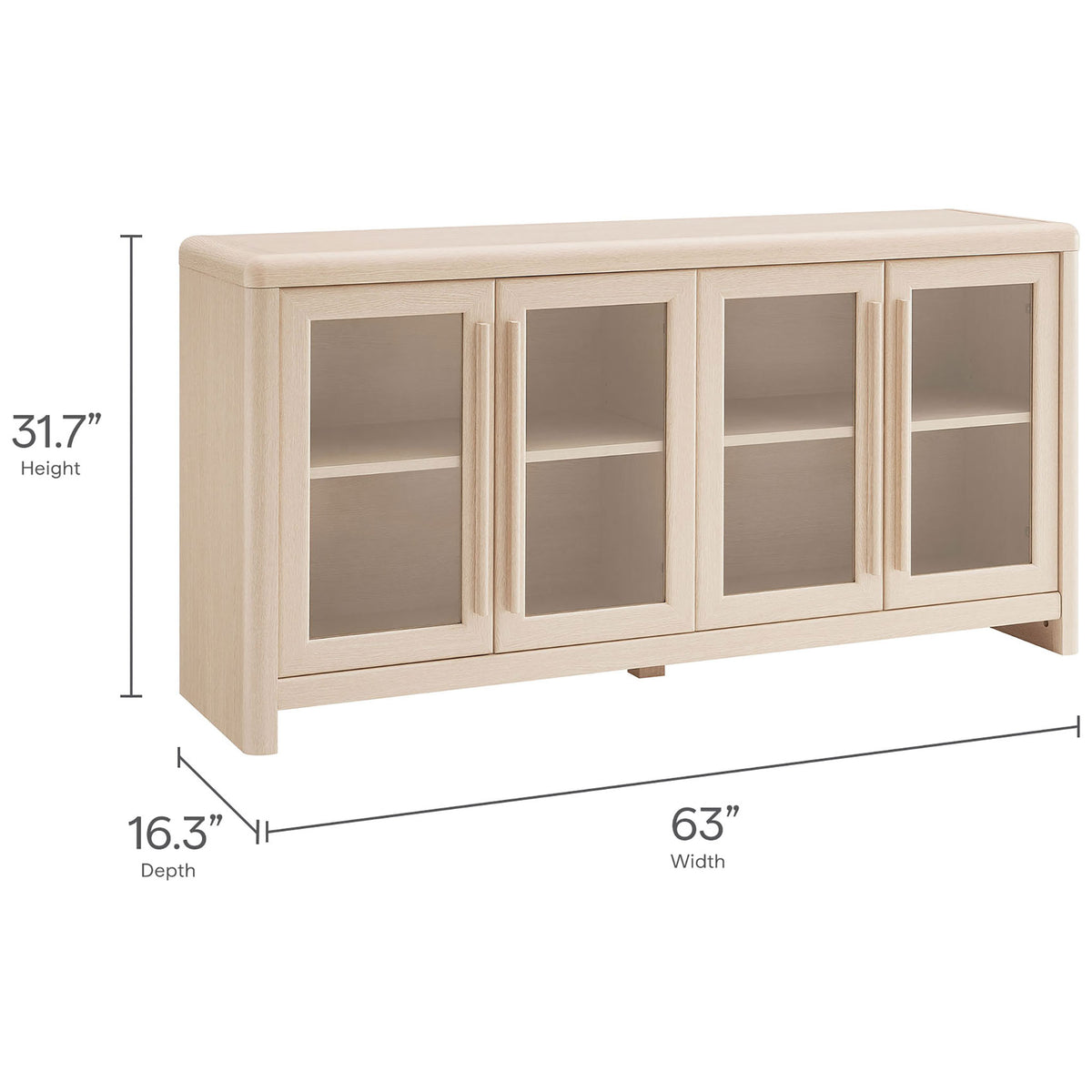 Dimensions of the Evren ash sideboard cabinet showing height, width, and depth for easy planning. || EEI-7287-ASH || dimension_studio