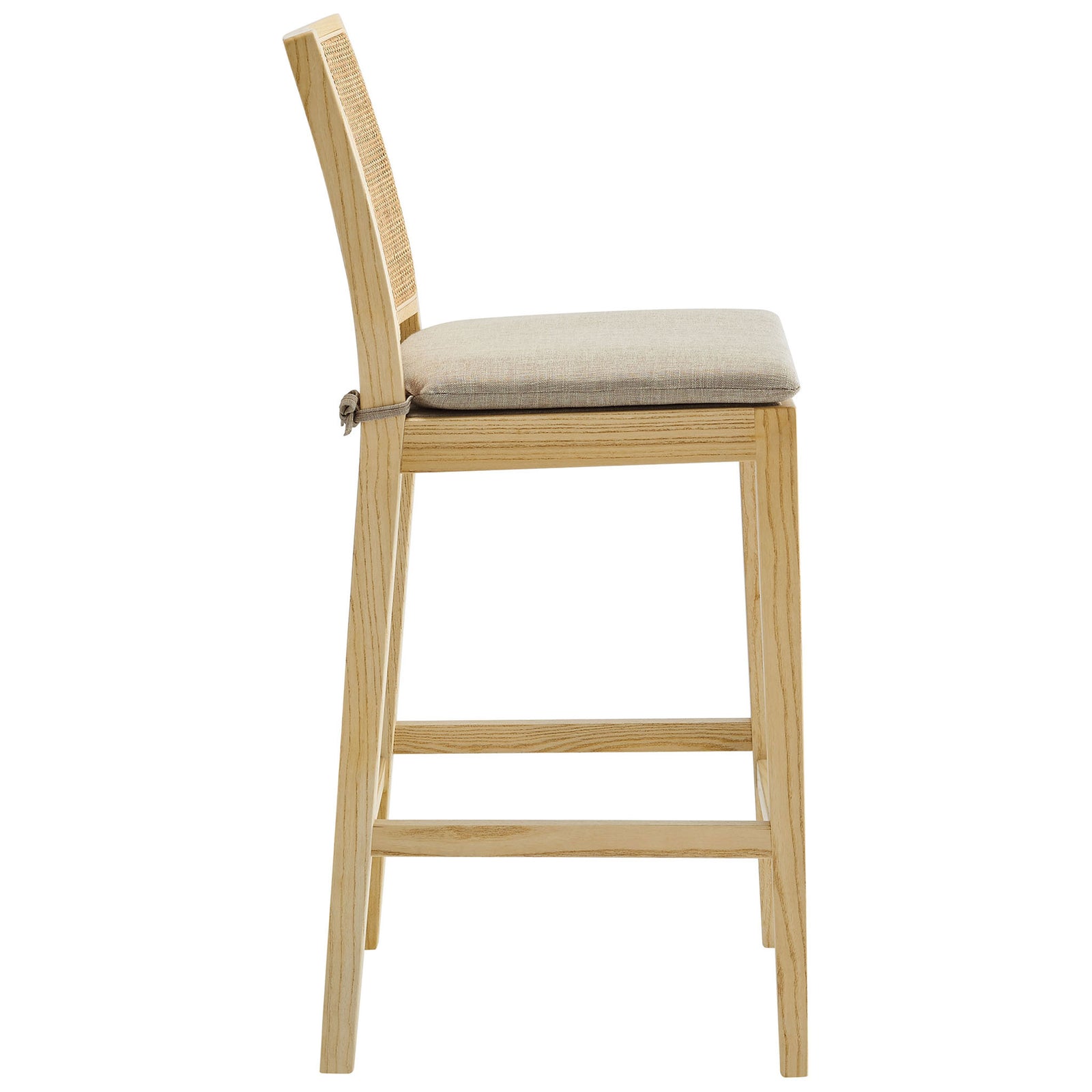 Slim profile counter stool with sturdy stretchers and a plush, removable cushion. || EEI-7290-NAT-BEI || side_studio