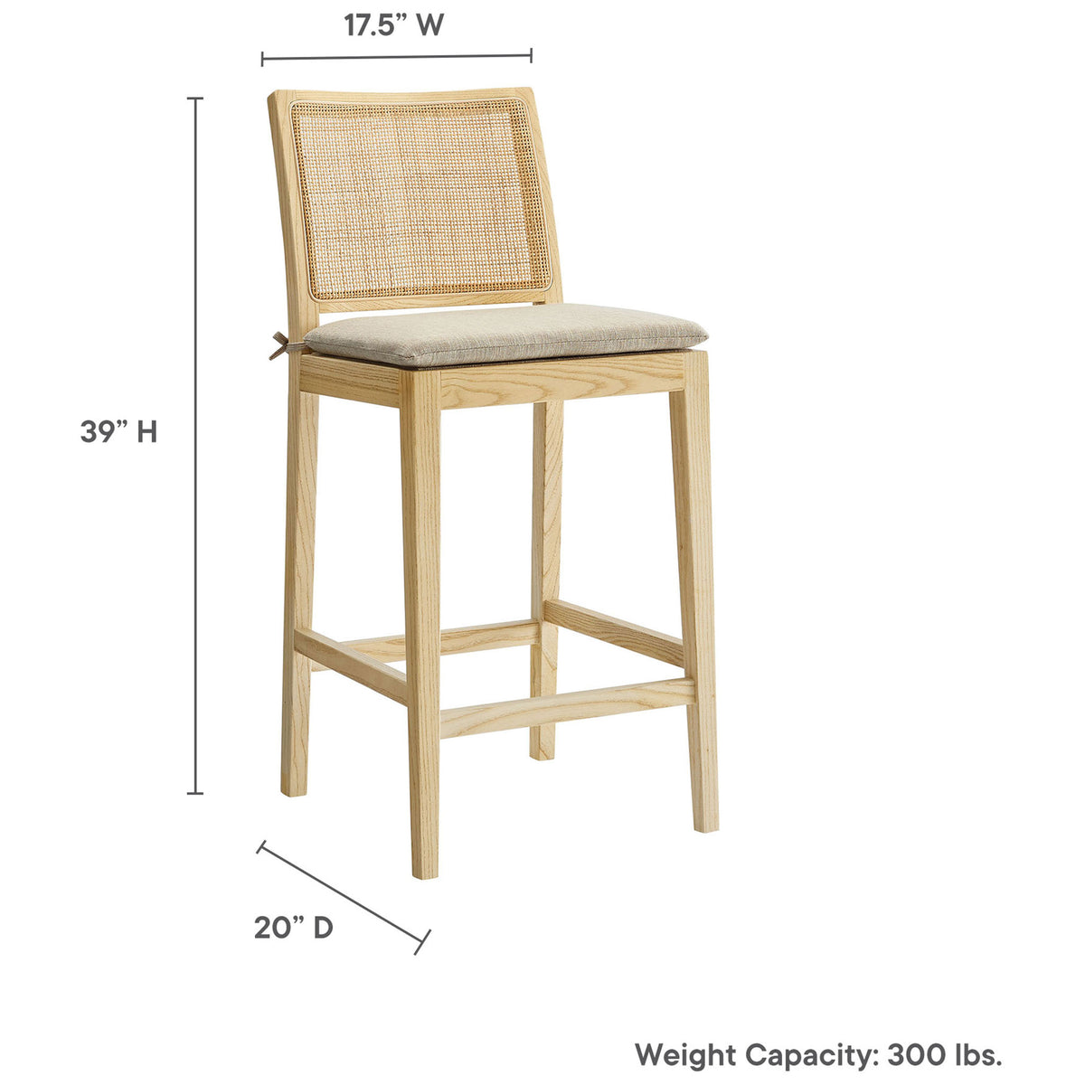 Counter-height design with comfortable footrest and supportive stretchers for kitchen islands. || EEI-7290-NAT-BEI || dimension_studio