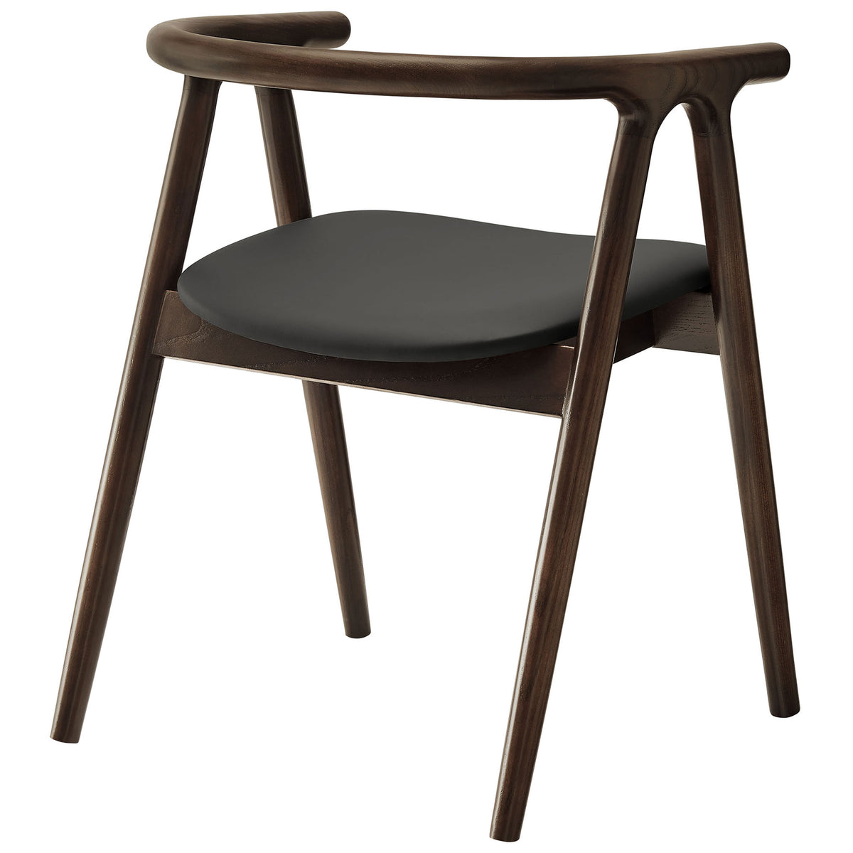 Henry dining chair with wraparound elm wood backrest and splayed legs showcasing its sculptural silhouette || EEI-7291-BLK || back_angle_studio