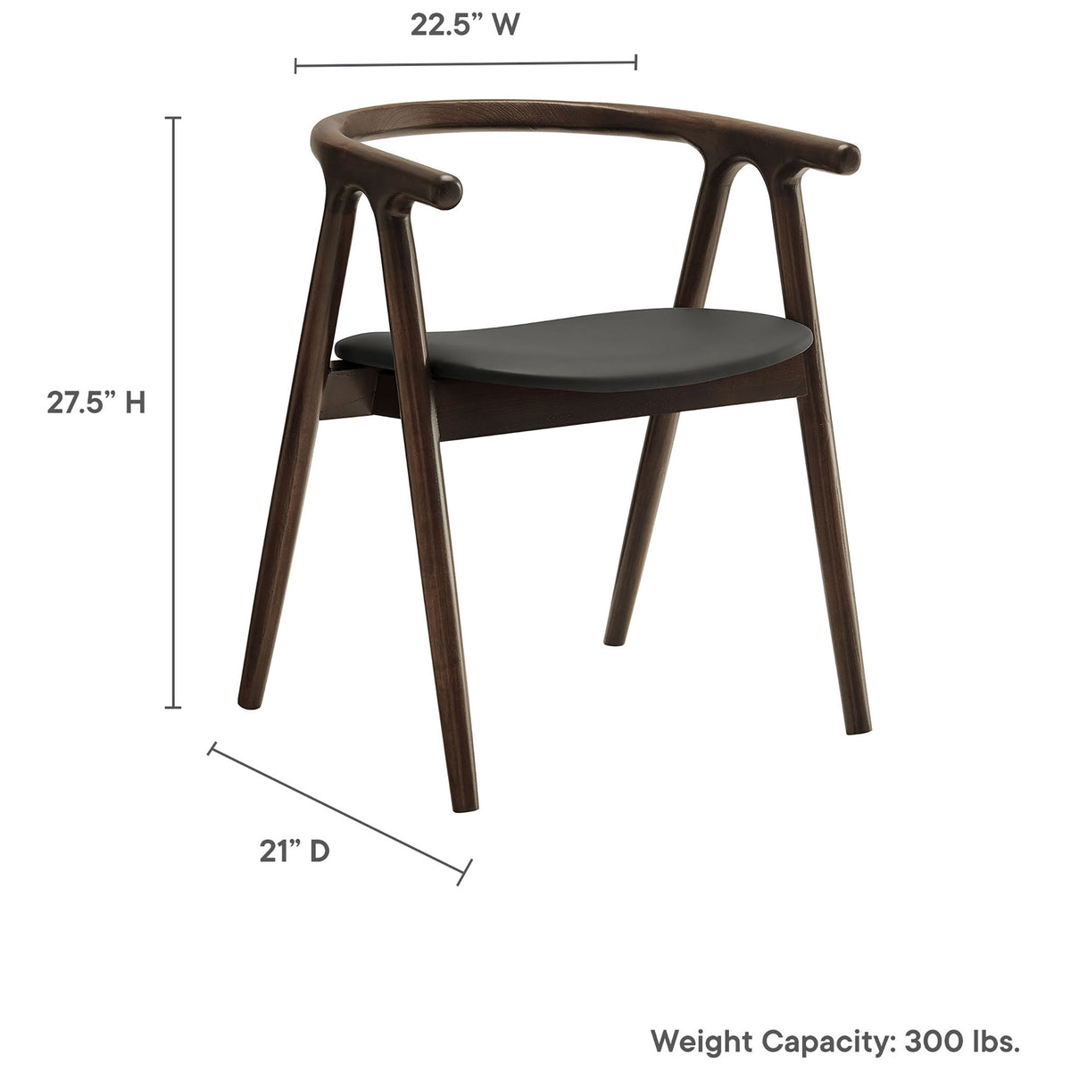 Henry dining chair with dimensions labeled for width, depth, height, and 300 lb weight capacity || EEI-7291-BLK || dimension_studio