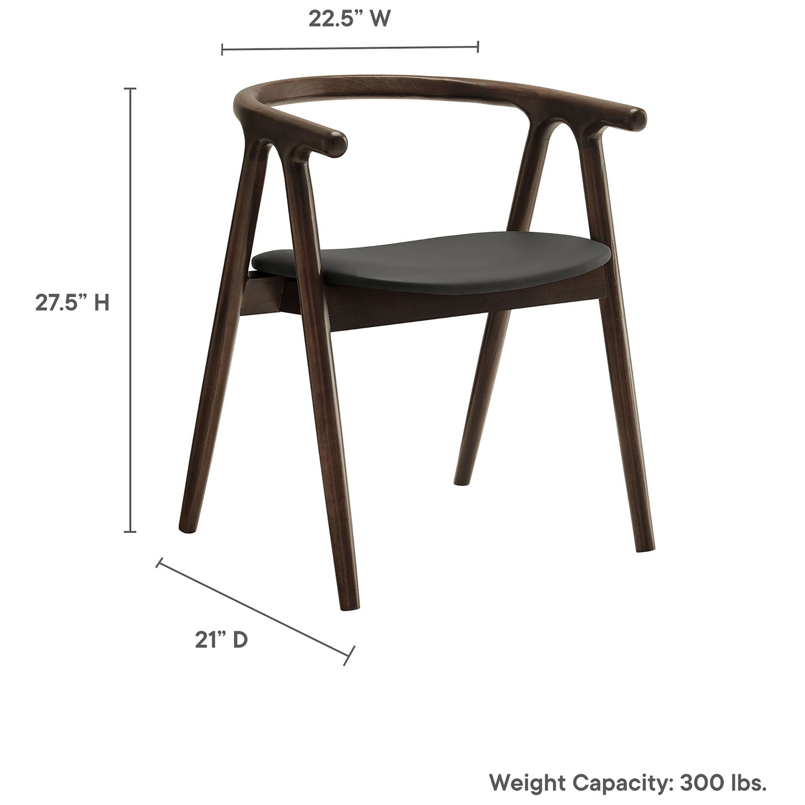 Henry dining chair with dimensions labeled for width, depth, height, and 300 lb weight capacity || EEI-7291-BLK || dimension_studio