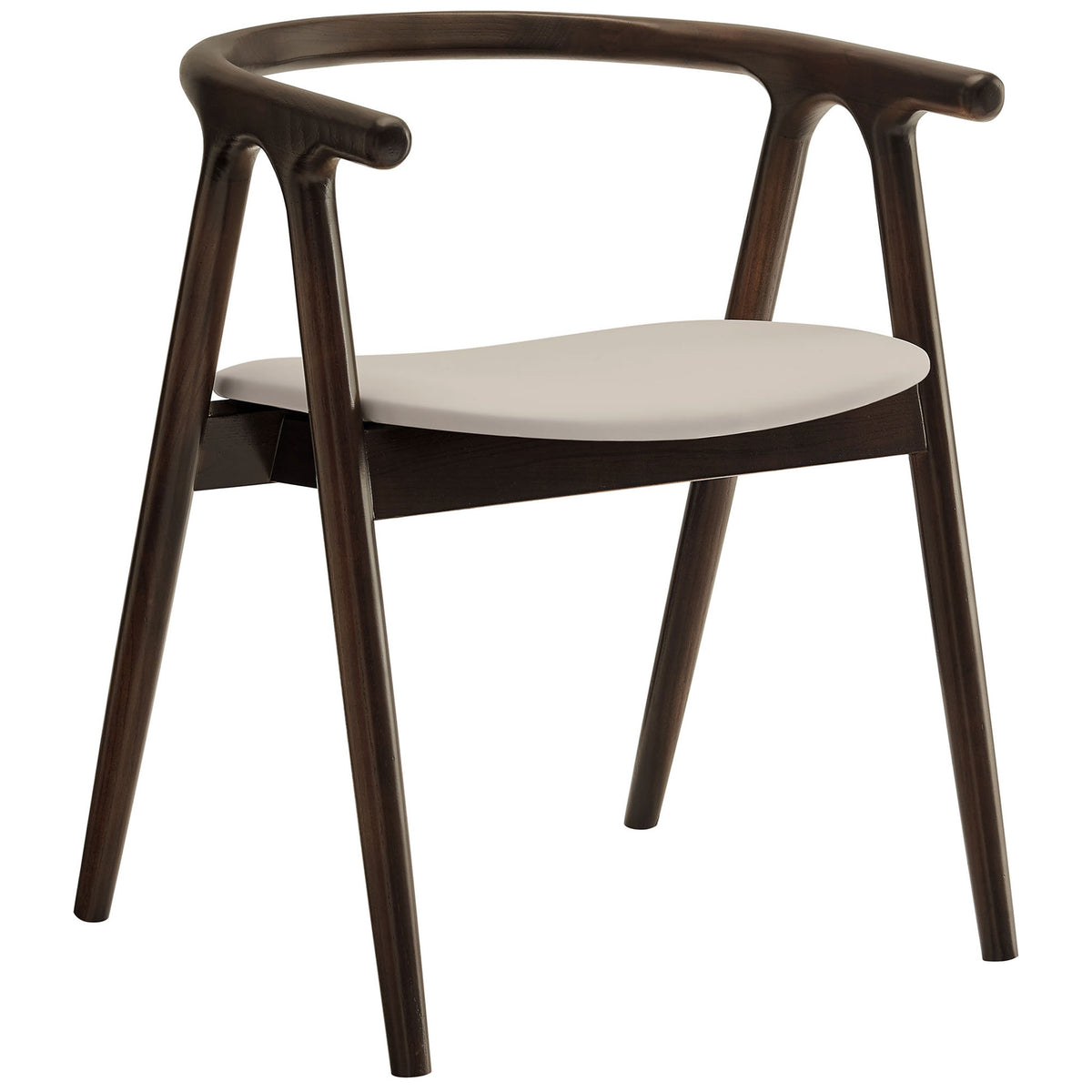 Henry chair highlights sculpted barrel arms, stone vegan leather seat, and splayed elm wood legs || EEI-7291-STO || front_angle_studio