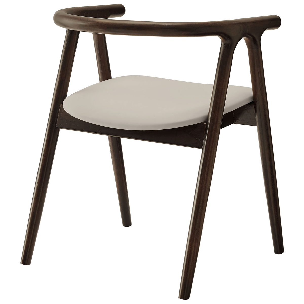 Curved barrel back of the Henry dining chair arches around a smooth stone vegan leather seat || EEI-7291-STO || back_angle_studio