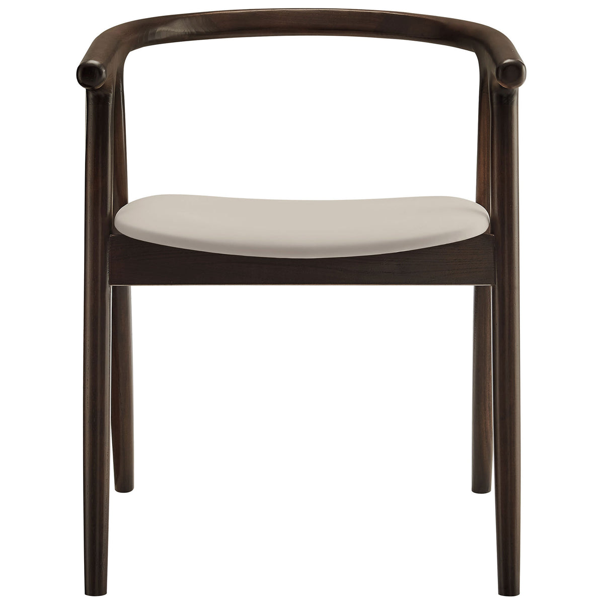 Henry dining chair with curved barrel back and stone vegan leather seat on dark elm wood frame || EEI-7291-STO || front_studio