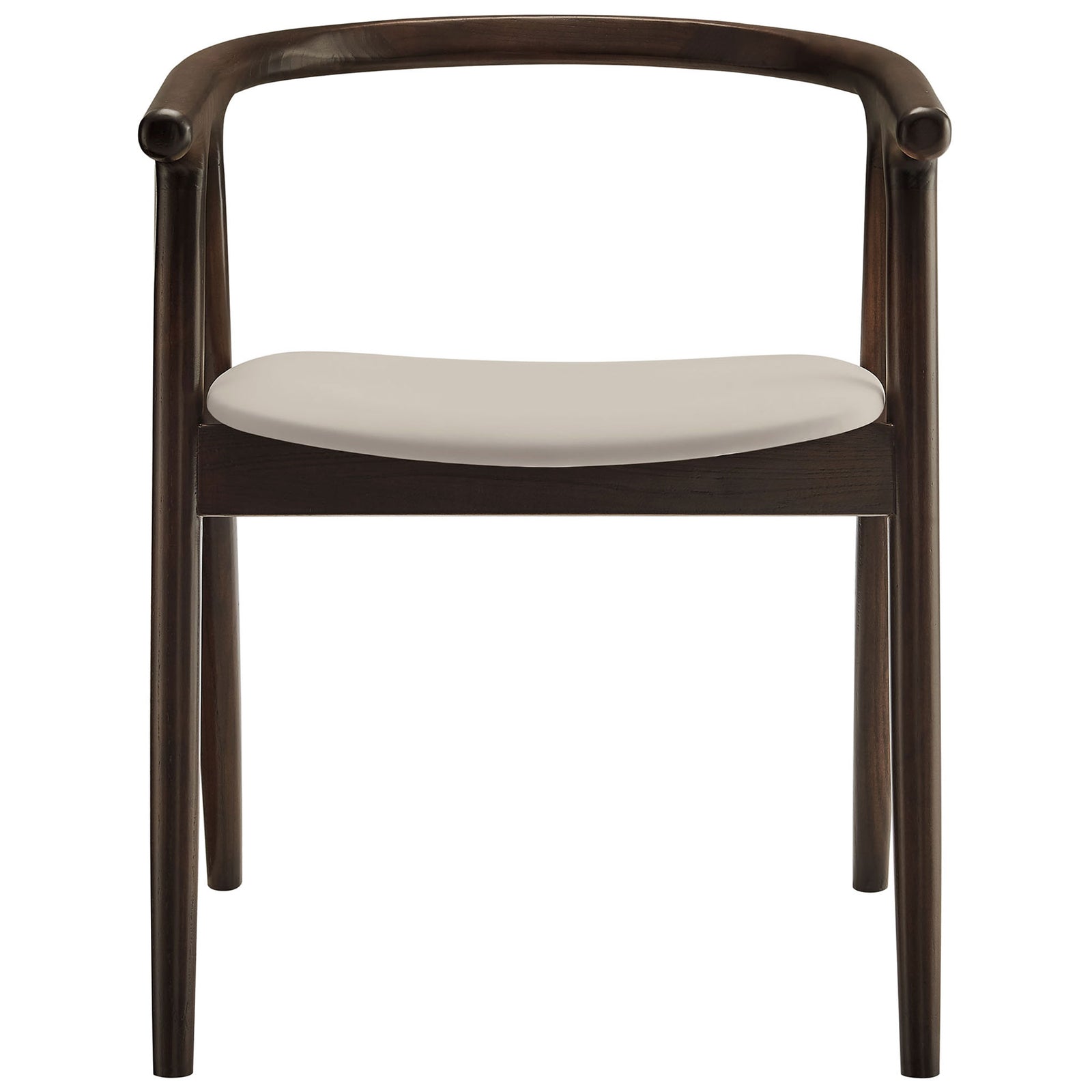 Henry dining chair with curved barrel back and stone vegan leather seat on dark elm wood frame || EEI-7291-STO || front_studio
