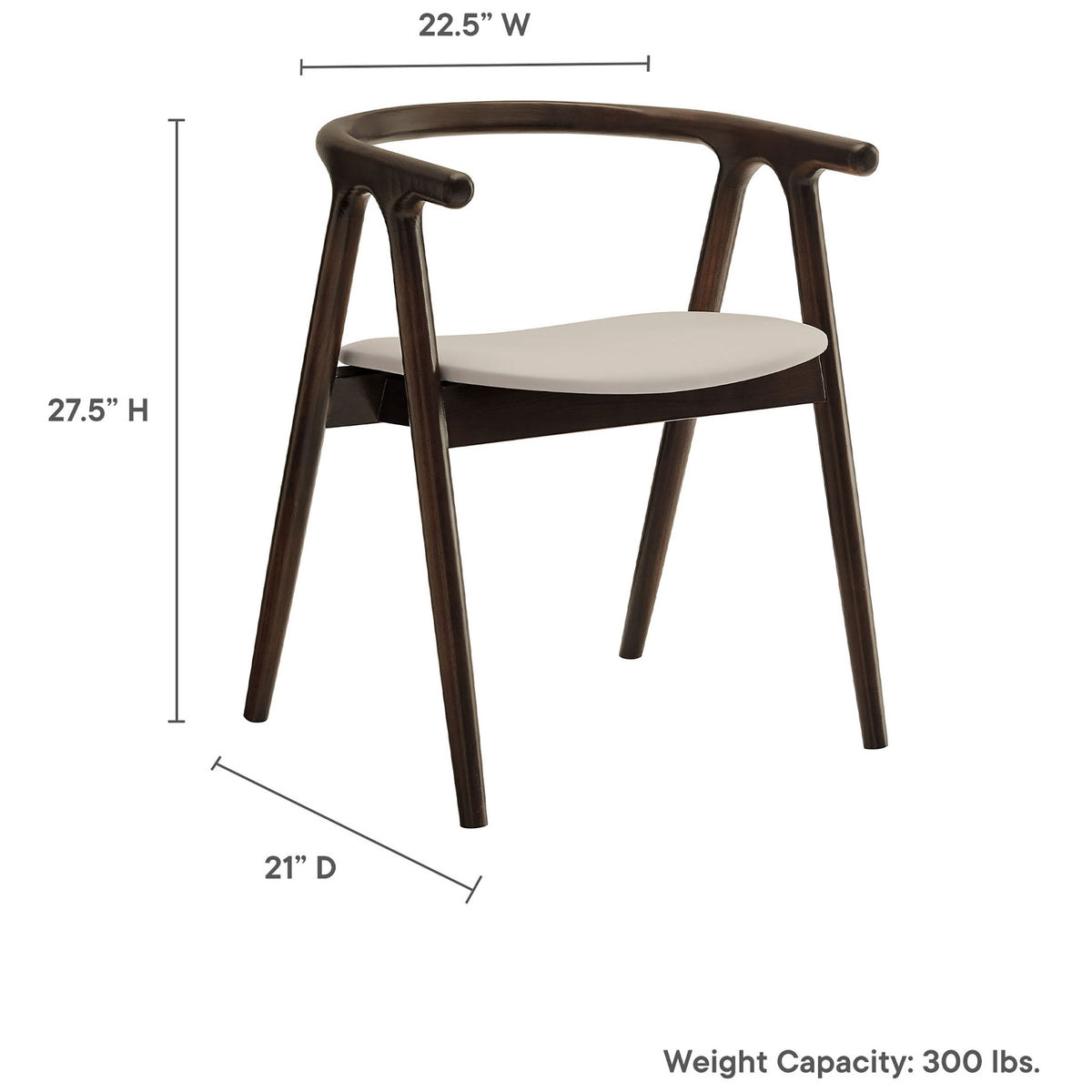 Henry dining chair dimensions with width, depth, and height measurements plus 300 lb weight capacity noted || EEI-7291-STO || dimension_studio