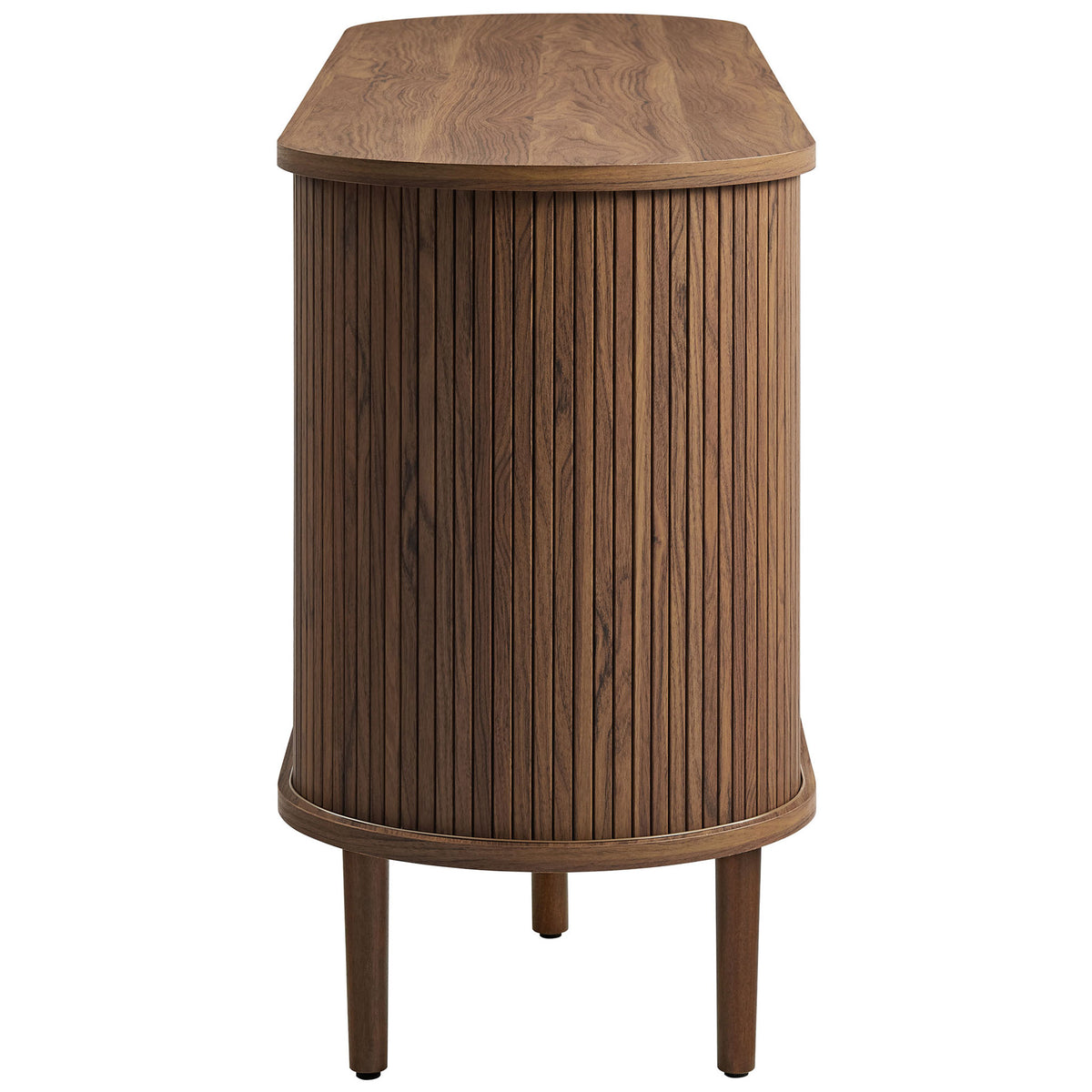 Curved oval profile and fully fluted side panels showcase the sideboard's sculptural mid-century silhouette || EEI-7293-WAL || side_studio