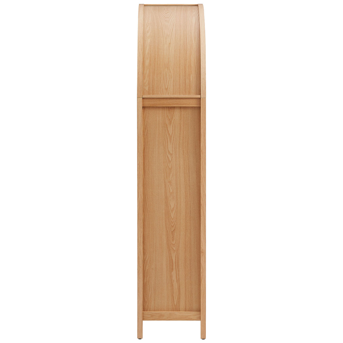 Slim natural arched cabinet highlighting smooth wood grain, panel detail, and minimalist legs || EEI-7294-NAT || side_studio