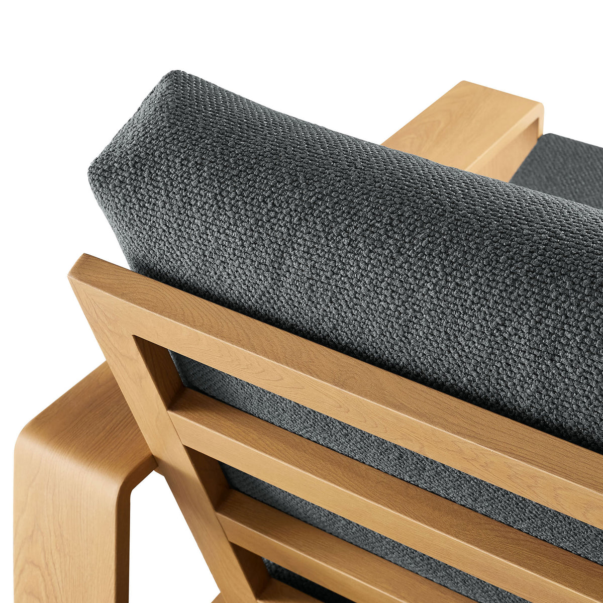 Textured charcoal back cushion and smooth faux wood frame highlight refined outdoor style || EEI-7296-CHA-NAT || detail_studio