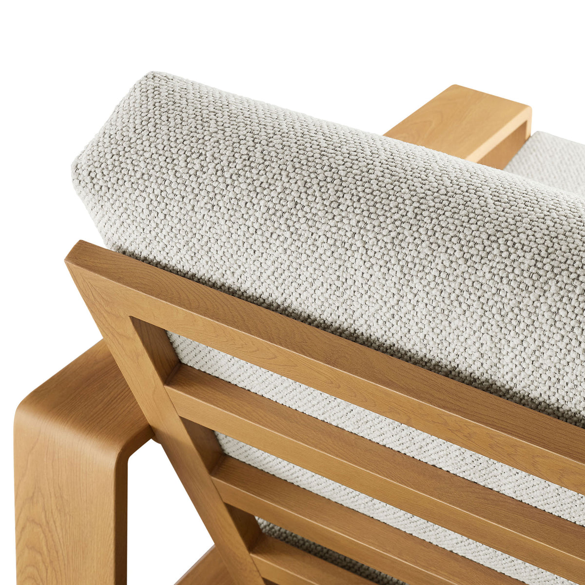 Textured ivory back cushion and smooth faux wood frame highlight refined outdoor style || EEI-7296-IVO-NAT || detail_studio