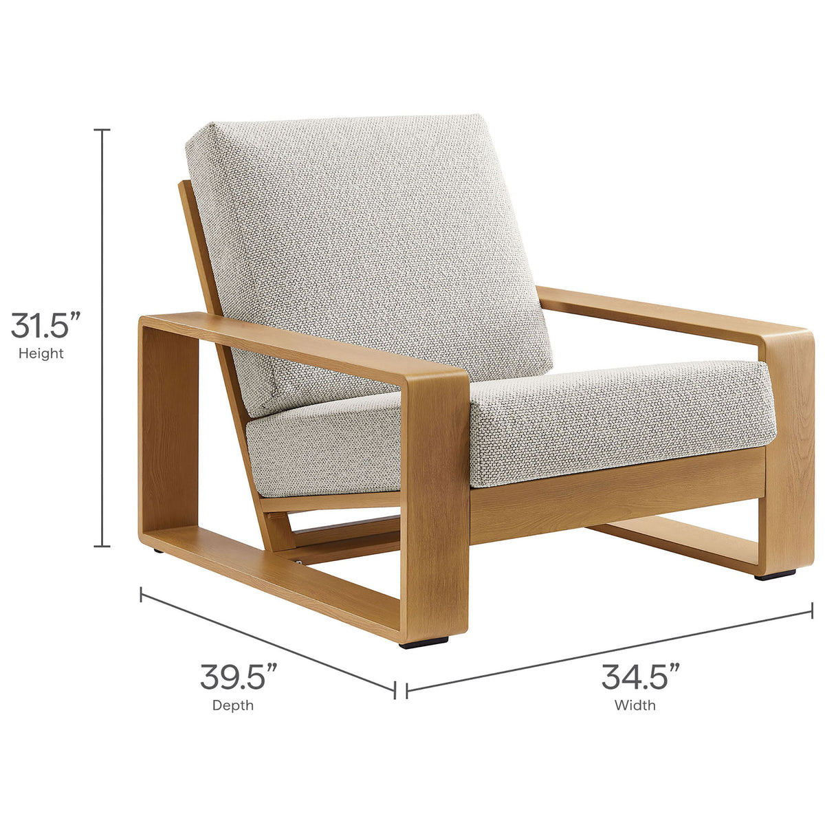 Spacious outdoor club chair sized for laid-back lounging with deep ivory cushions and low profile || EEI-7296-IVO-NAT || dimension_studio