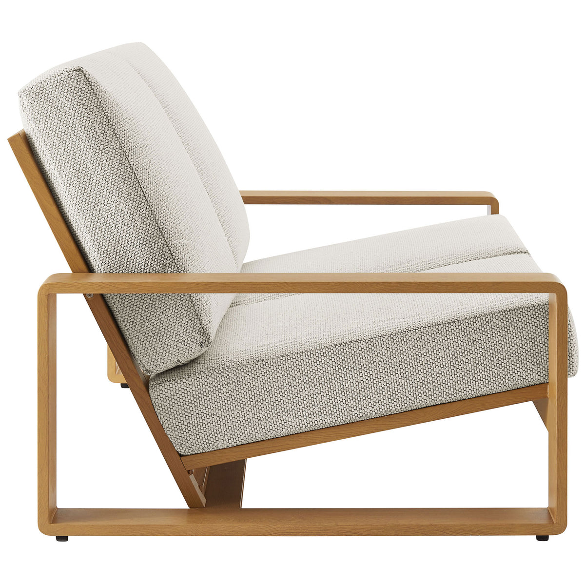 Relaxed angled seat and generous ivory cushions rest in a simple, architectural faux wood frame || EEI-7297-IVO-NAT || side_studio