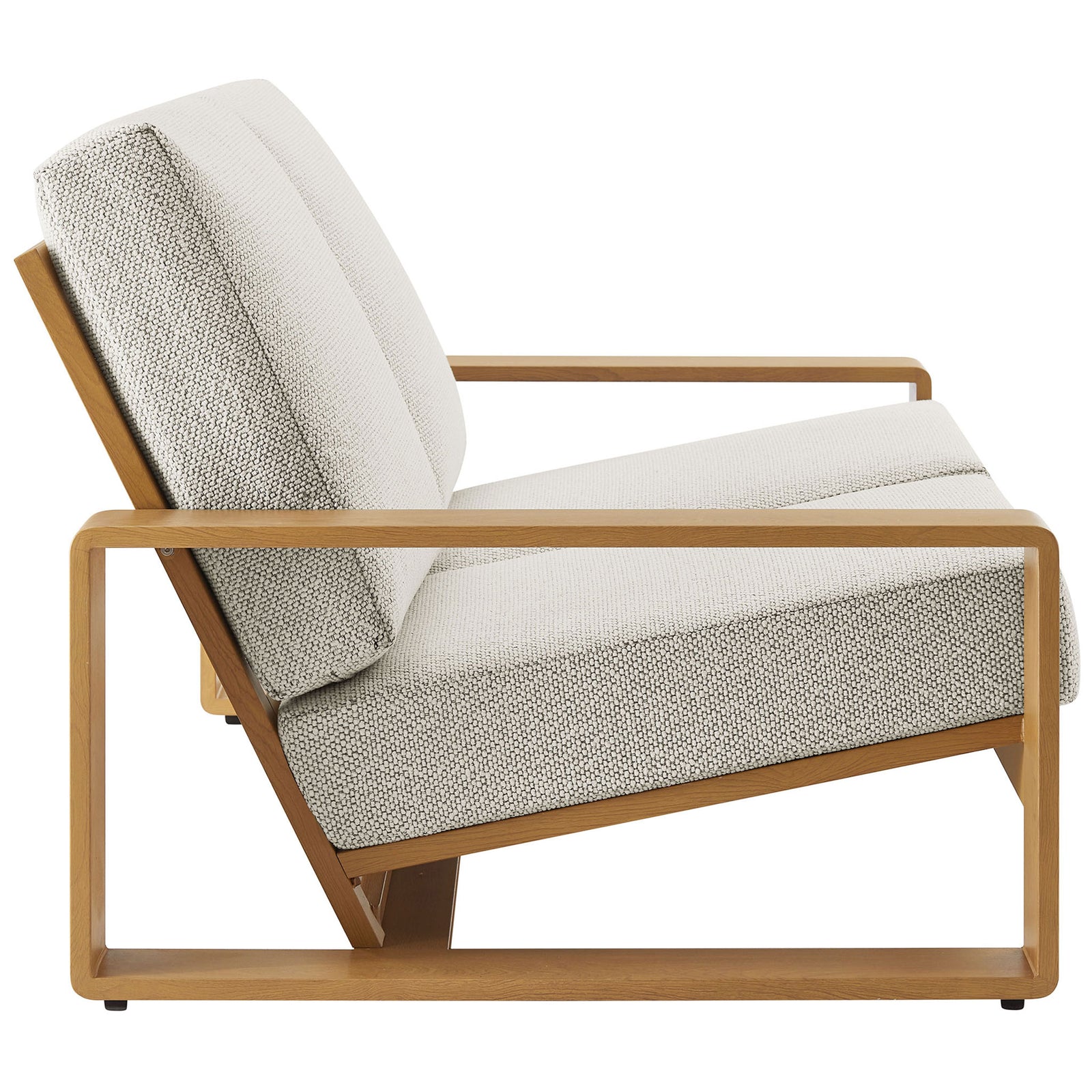 Relaxed angled seat and generous ivory cushions rest in a simple, architectural faux wood frame || EEI-7297-IVO-NAT || side_studio