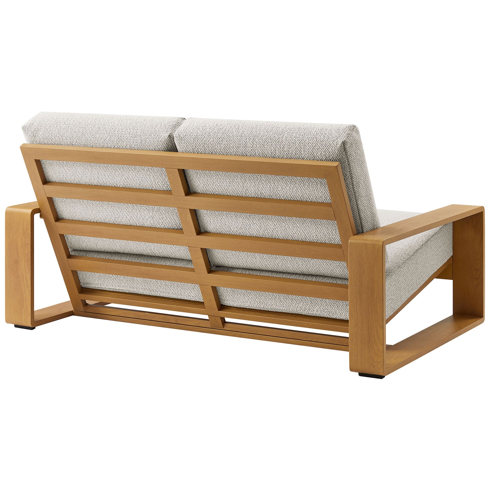 Slatted back structure frames the ivory cushions and highlights the warm natural finish || EEI-7297-IVO-NAT || back_angle_studio