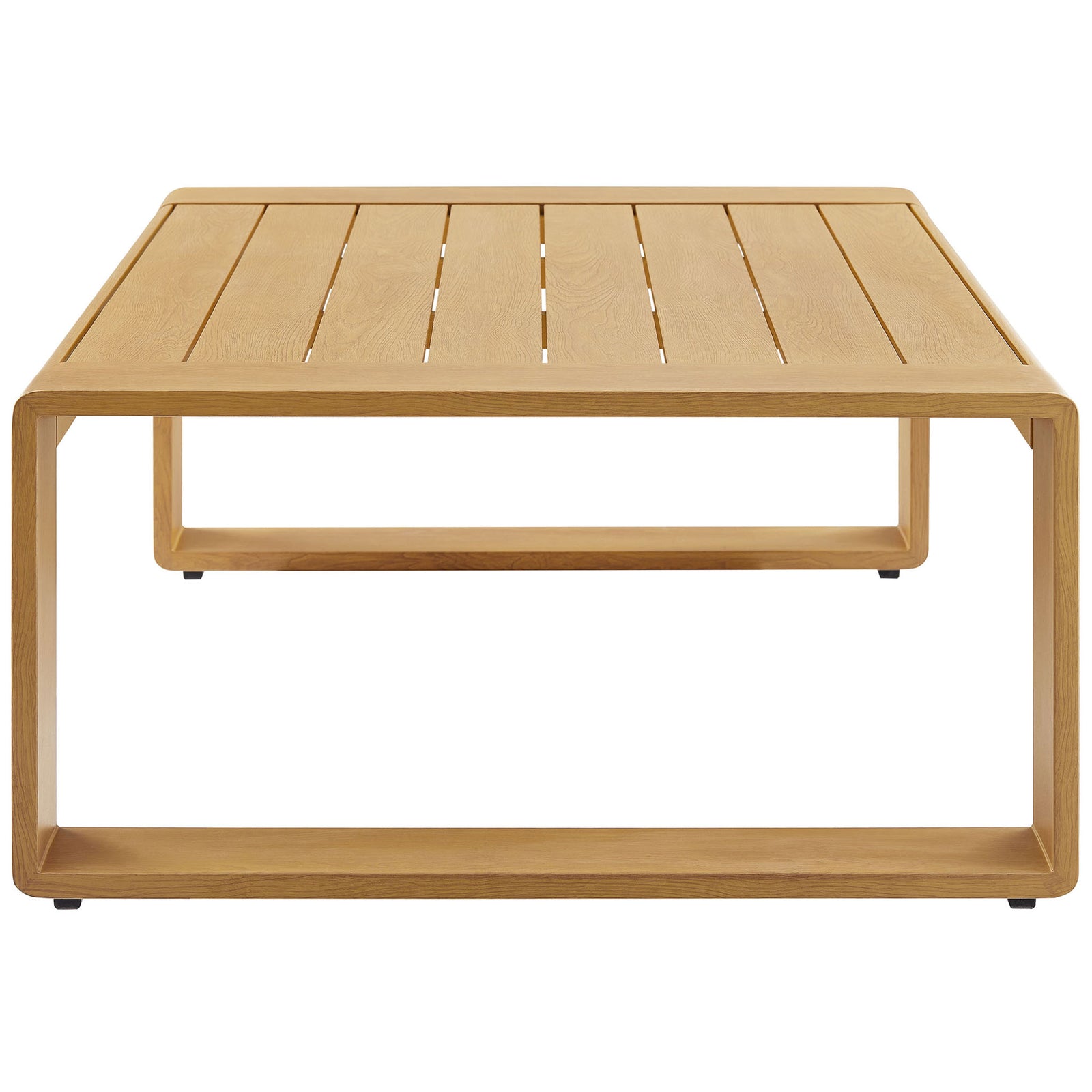 Light wood-look coffee table showcasing the slatted top and airy open-frame base || EEI-7299-NAT || side_studio