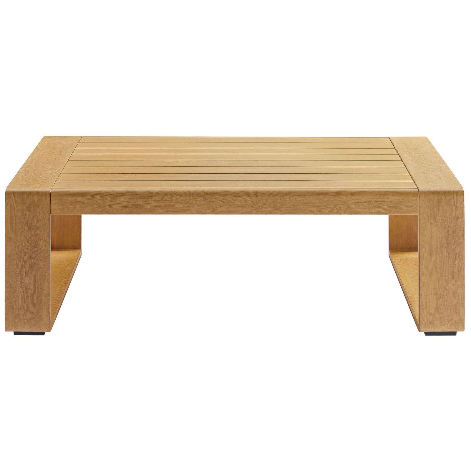 Low-profile natural faux wood patio coffee table with clean lines and broad ends || EEI-7299-NAT || front_studio