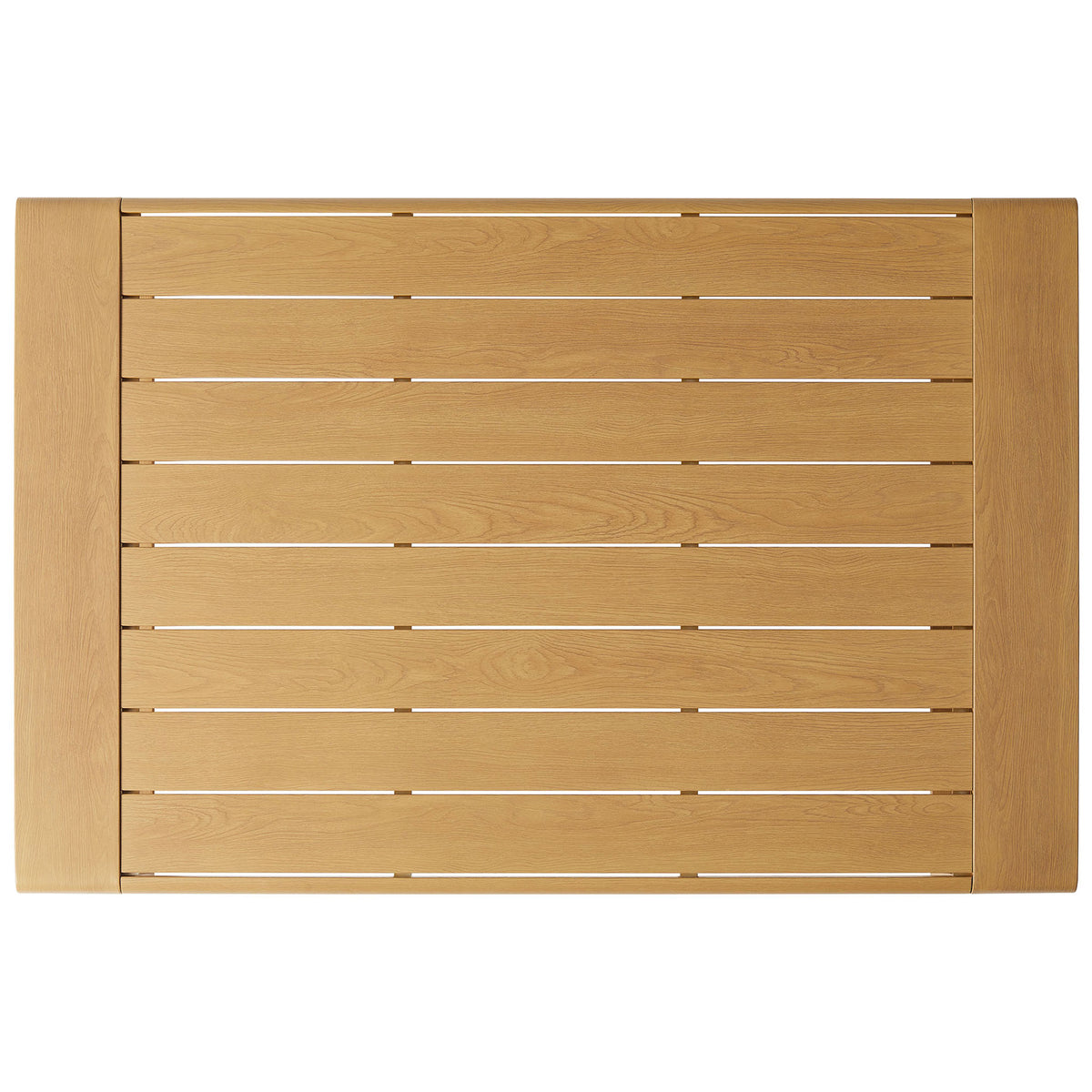 Slatted natural faux wood tabletop designed to let rainwater drain quickly outdoors || EEI-7299-NAT || top_studio
