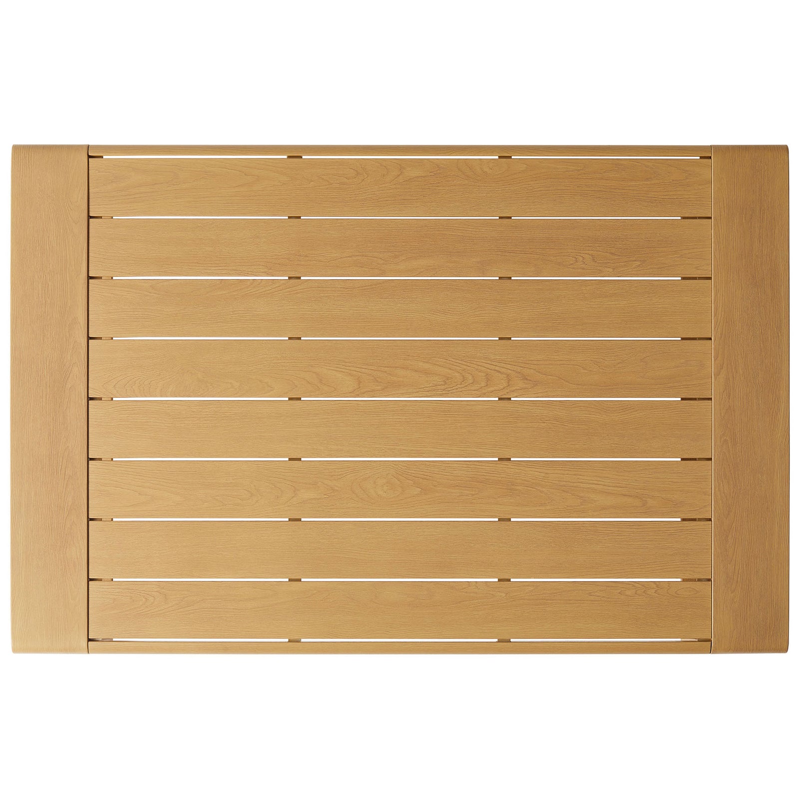 Slatted natural faux wood tabletop designed to let rainwater drain quickly outdoors || EEI-7299-NAT || top_studio