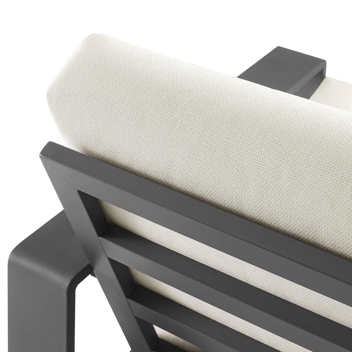 Textured cream back cushion and smooth charcoal frame highlight refined outdoor style || EEI-7300-CRE-GRY || detail_studio
