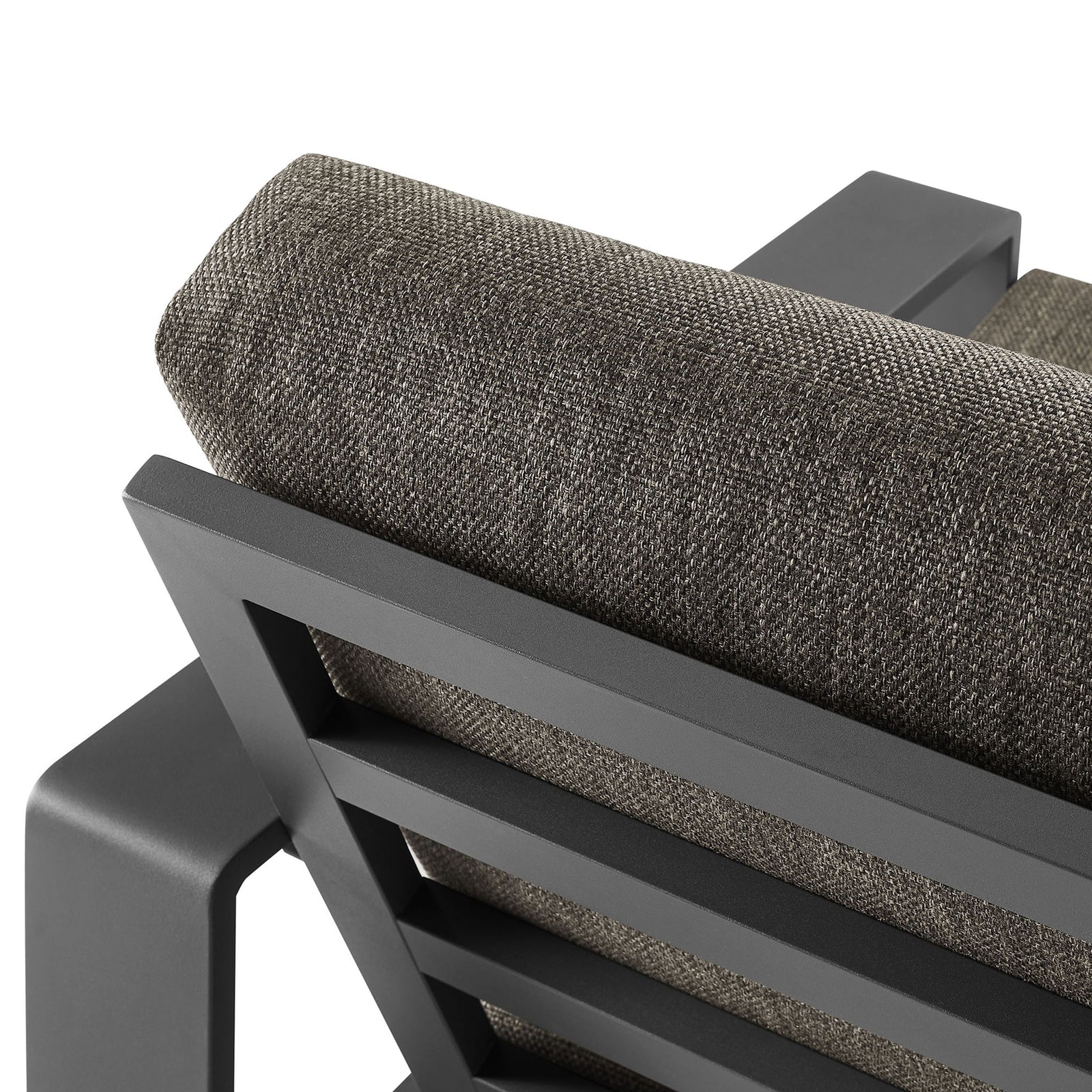 Textured smoke gray back cushion and smooth charcoal frame highlight refined outdoor style || EEI-7300-SMO-GRY || detail_studio