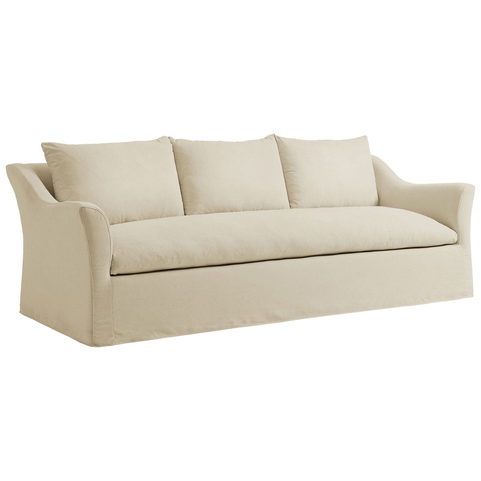 Modern slipcovered sofa in linen blend fabric with softly sloped arms and spacious bench seat comfort || EEI-7310-LIN || front_angle_studio