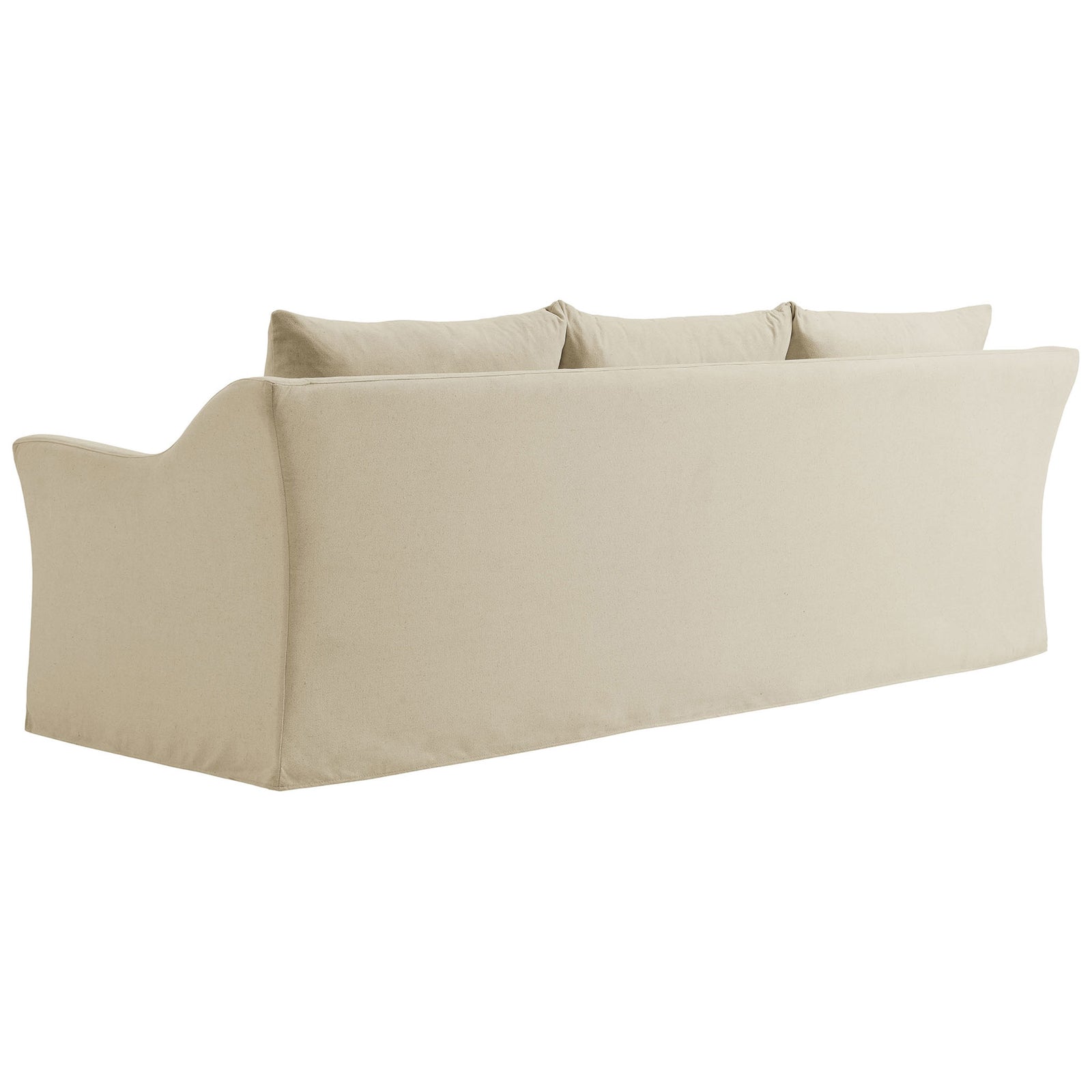 Linen blend slipcovered sofa with smooth tailored back panel and floor-length skirted base || EEI-7310-LIN || back_studio