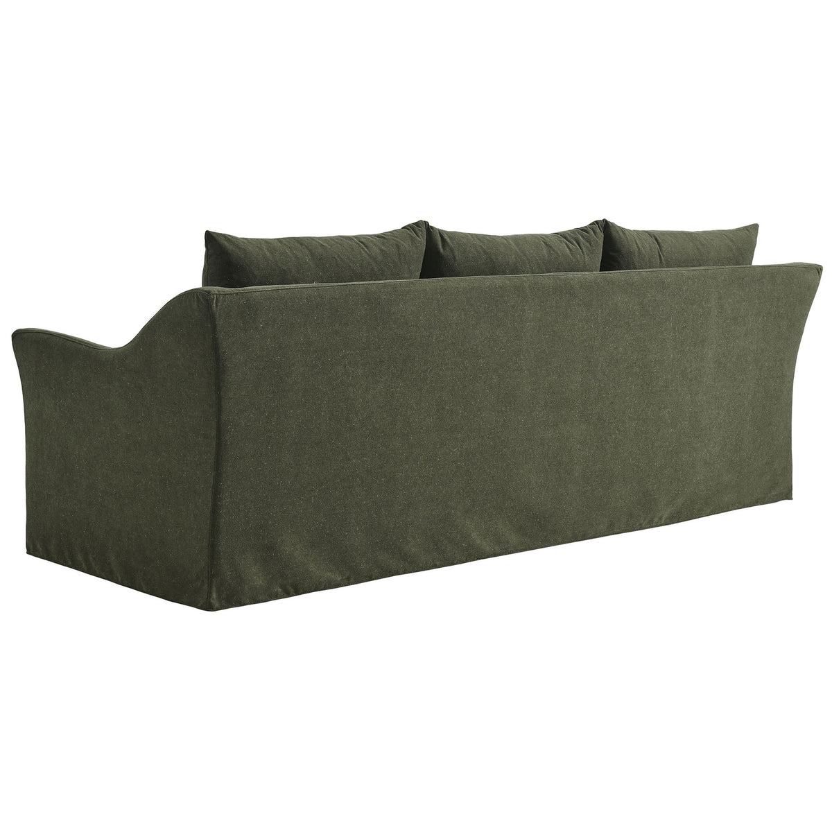 Sage green Somerset sofa featuring a smooth slipcovered back and low profile ideal for floating in open spaces || EEI-7310-SGE || back_studio