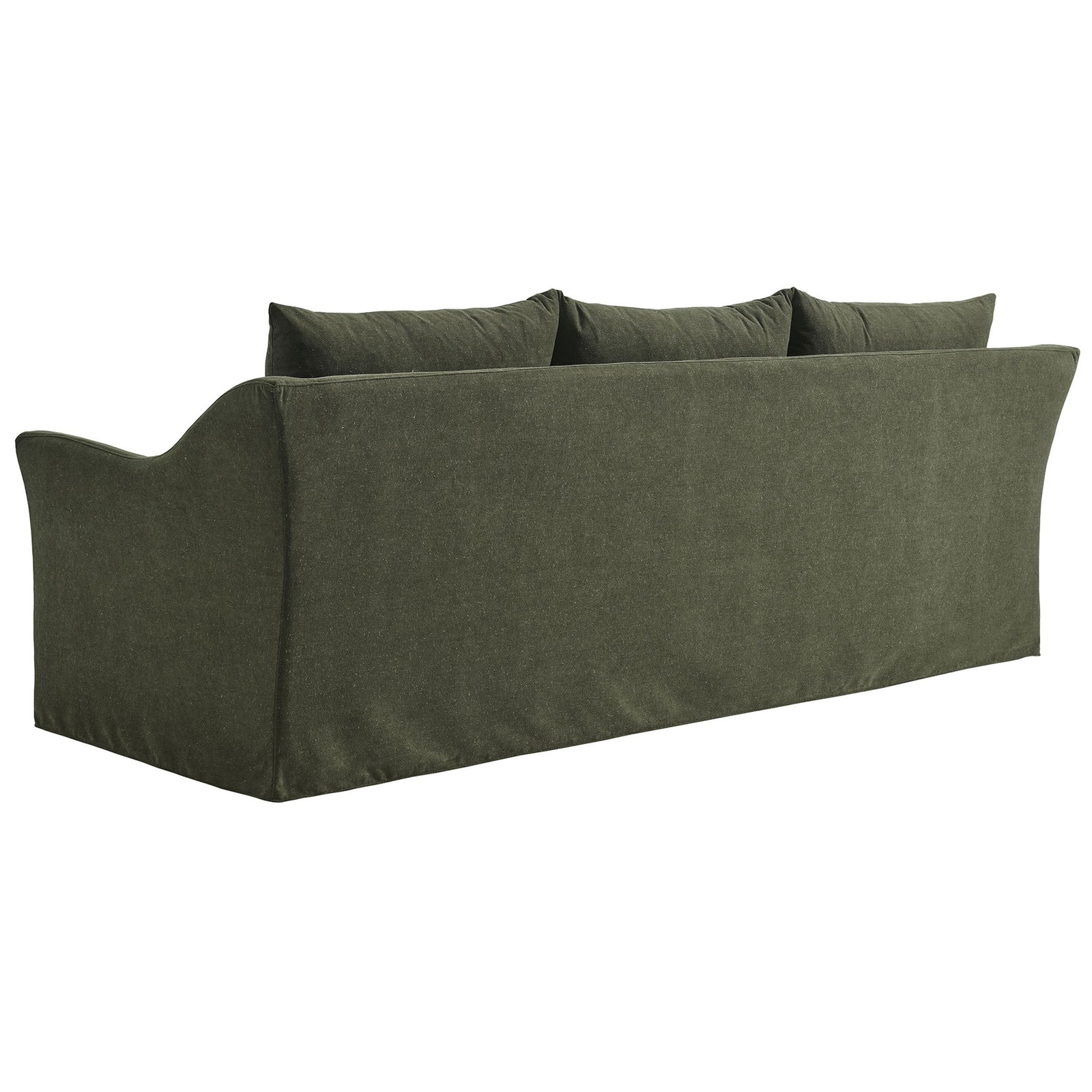 Sage green Somerset sofa featuring a smooth slipcovered back and low profile ideal for floating in open spaces || EEI-7310-SGE || back_studio