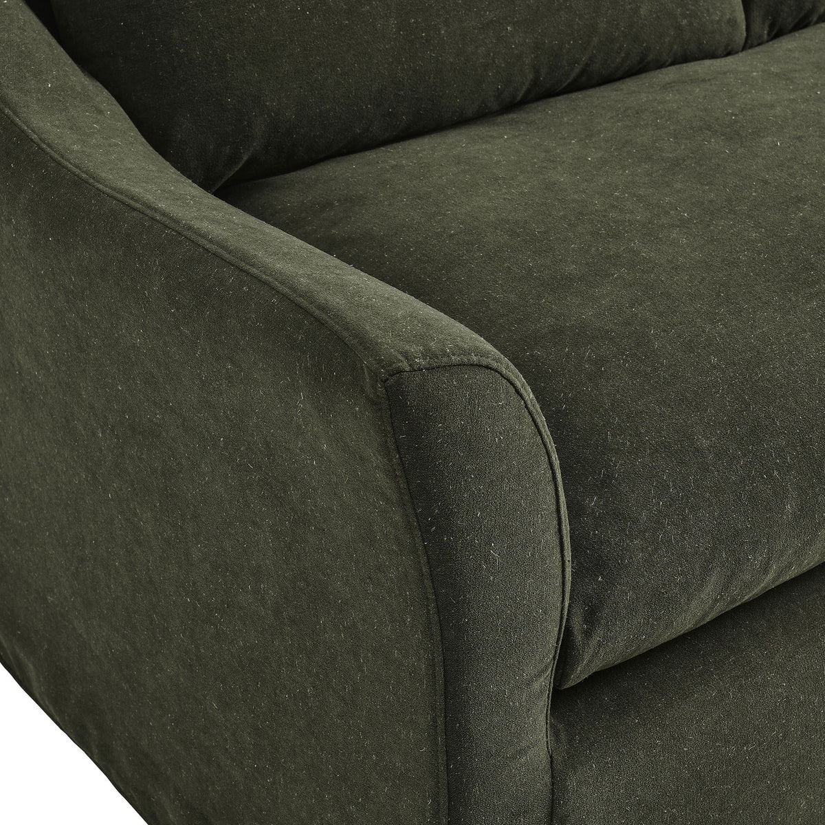 Curved sofa arm highlights the linen blend fabric texture and neatly tailored slipcover seams || EEI-7310-SGE || detail_studio