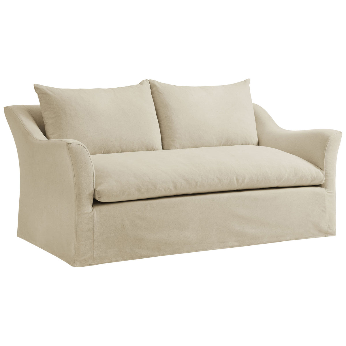 Linen blend slipcovered loveseat with deep bench seat and plush back cushions || EEI-7311-LIN || front_angle_studio
