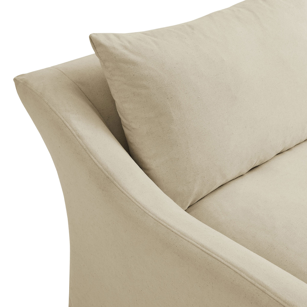 Curved linen arm and plush seat cushion with smooth, tightly tailored upholstery || EEI-7311-LIN || detail_studio