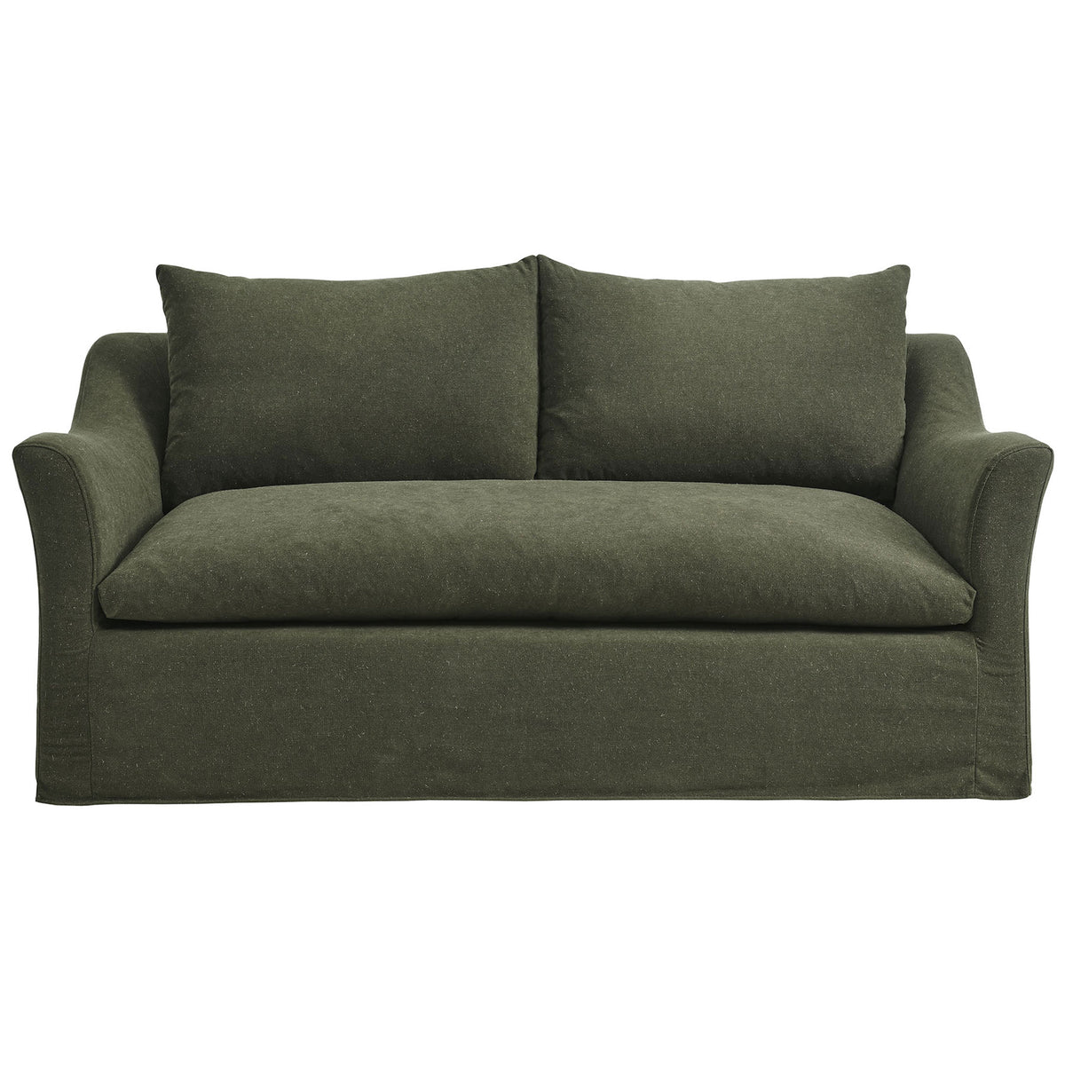 Somerset sage slipcovered loveseat with deep bench seat and plush back cushions for relaxed lounging || EEI-7311-SGE || front_studio