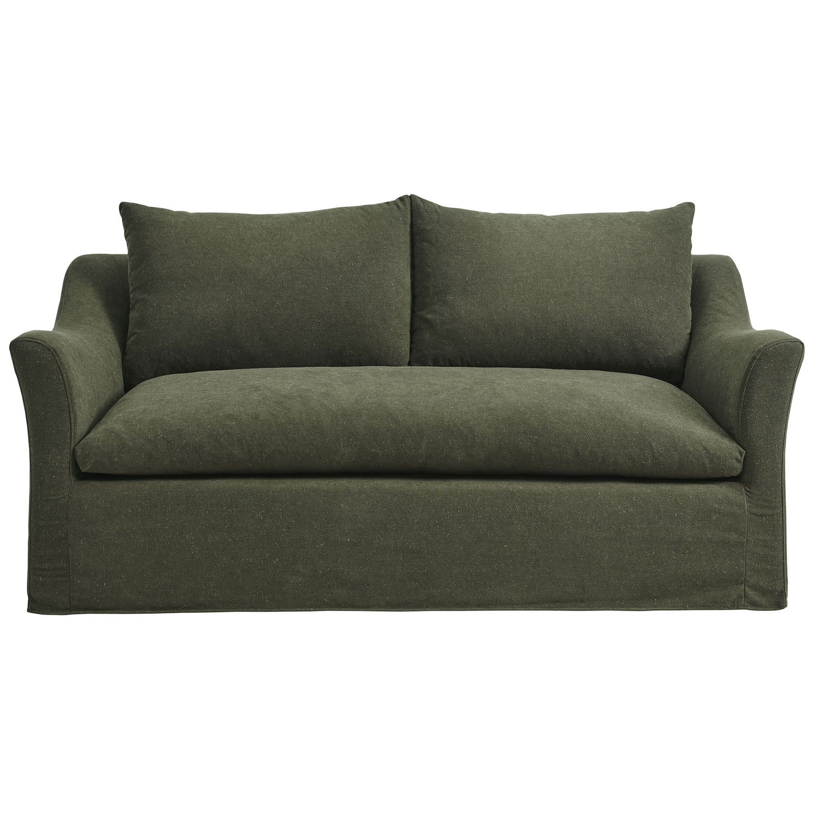 Somerset sage slipcovered loveseat with deep bench seat and plush back cushions for relaxed lounging || EEI-7311-SGE || front_studio