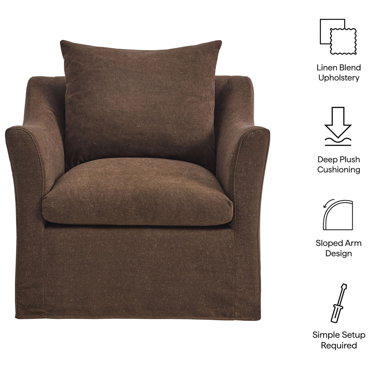 Linen-blend upholstery, deep cushioning, and sloped arms for everyday comfort || EEI-7312-COA || callout_studio