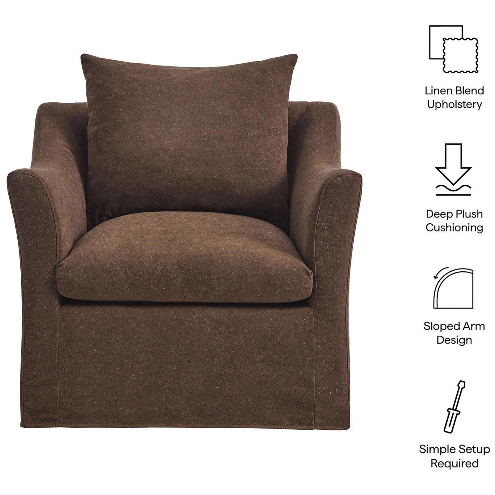 Linen-blend upholstery, deep cushioning, and sloped arms for everyday comfort || EEI-7312-COA || callout_studio