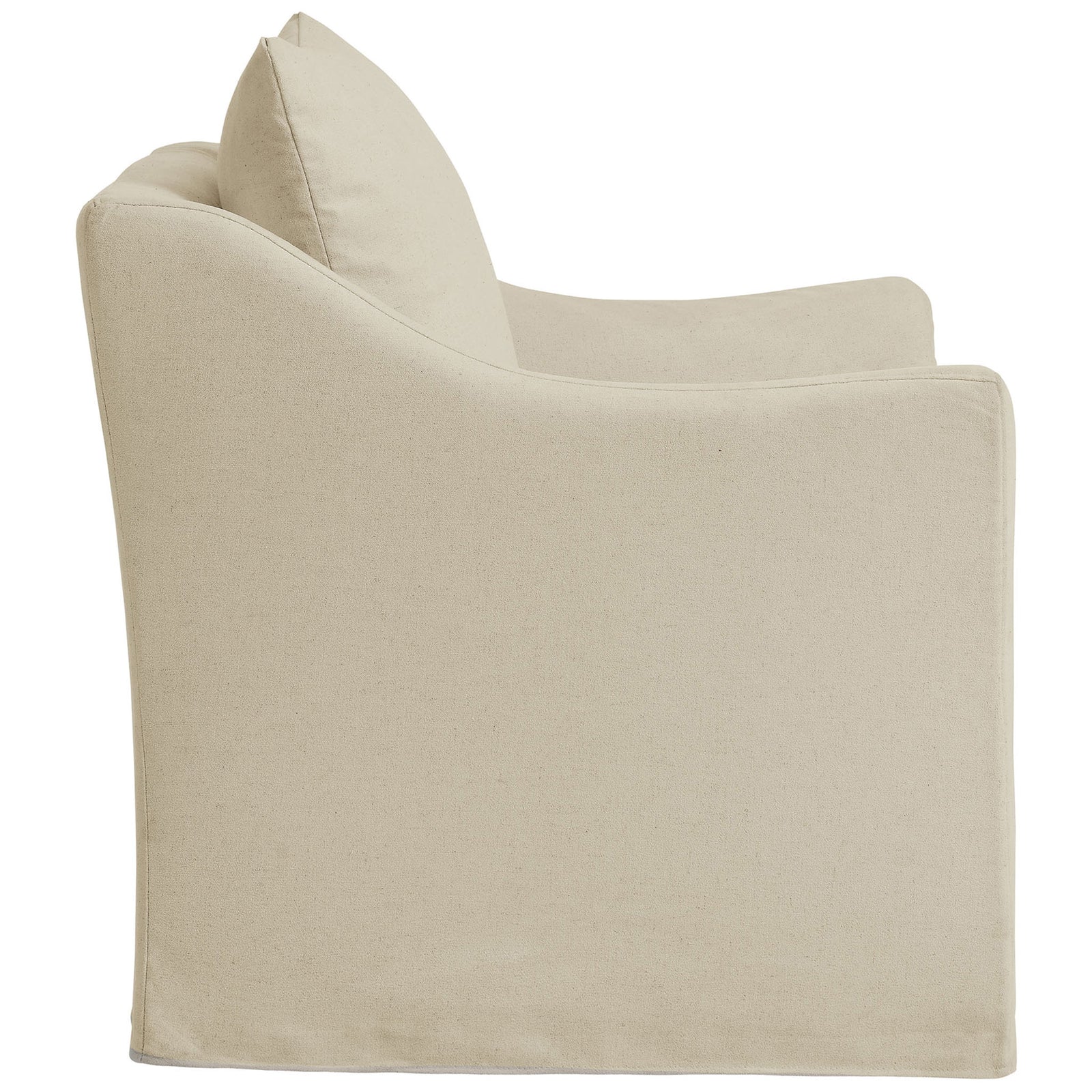 Low-profile silhouette with gently flared arms and tailored slipcover in a textured linen blend || EEI-7312-LIN || side_studio