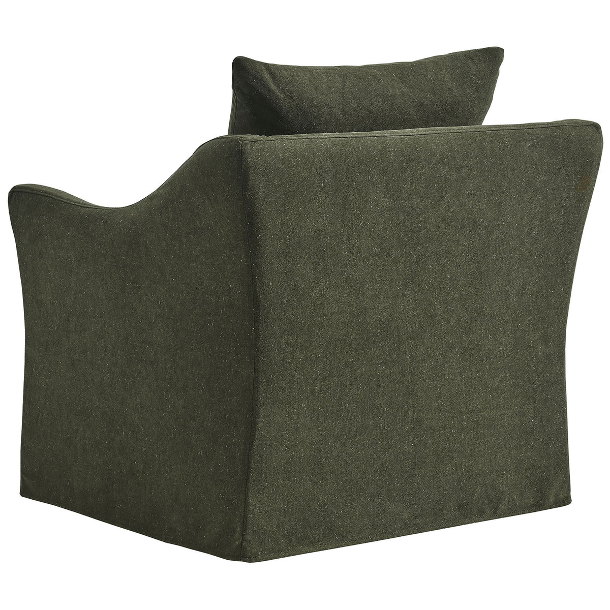 Supportive back cushion and tailored slipcover deliver a refined, relaxed silhouette all around || EEI-7312-SGE || back_angle_studio