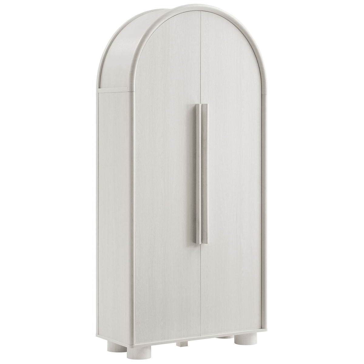 Bellamy ash arched storage cabinet with slim vertical handles and rounded feet || EEI-7313-ASH || front_angle_studio